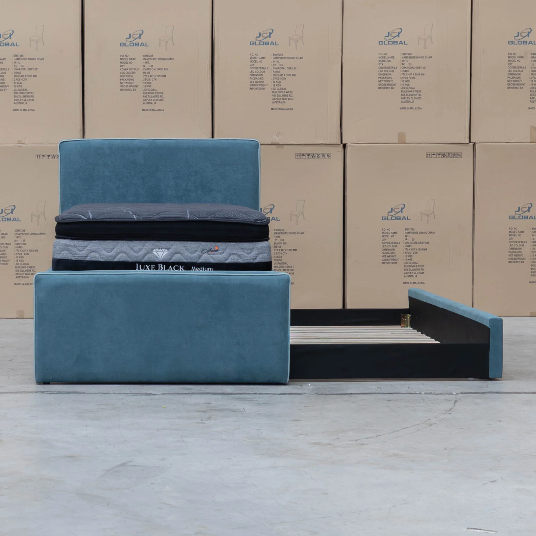 Coco Single Fabric Trundle Bed - Teal (Reversible Trundle) - Image 13