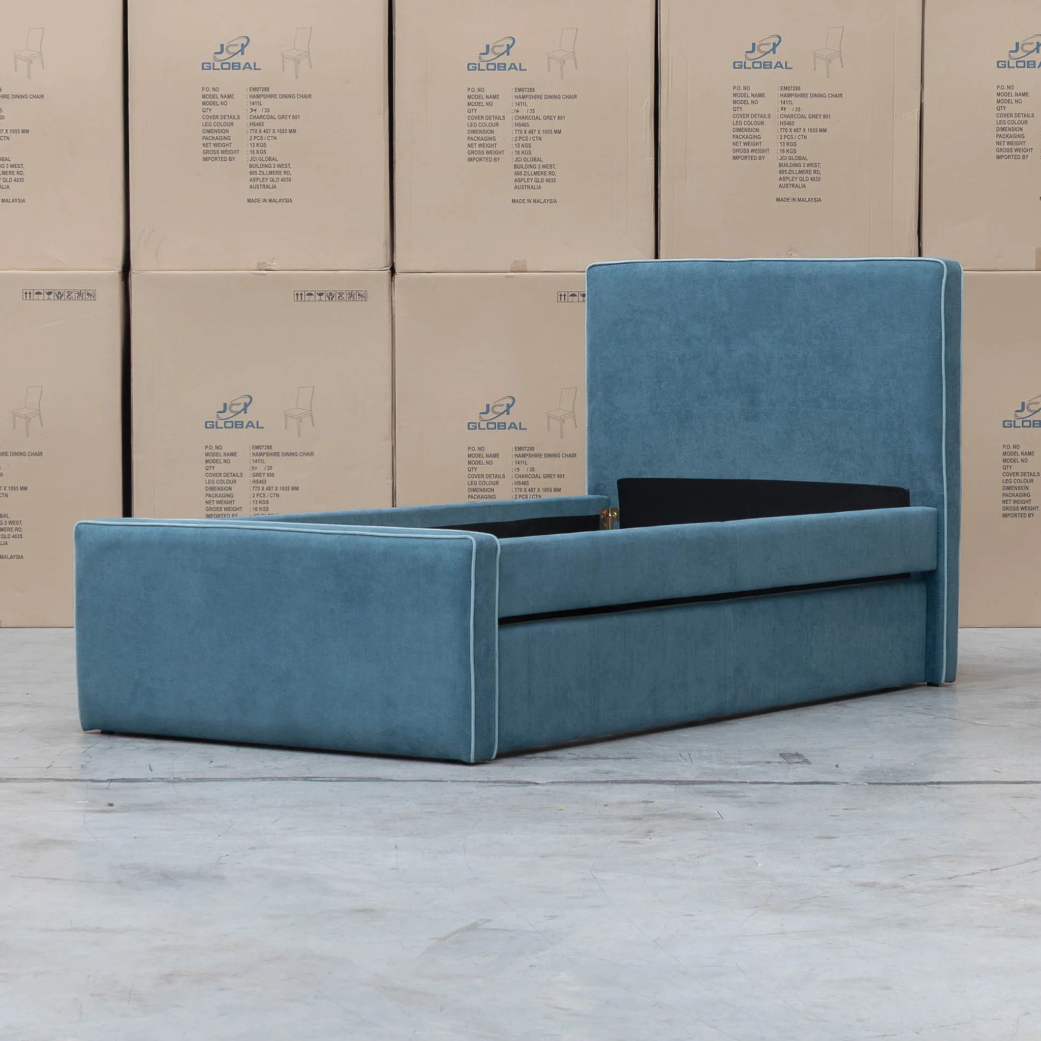 Coco Single Fabric Trundle Bed - Teal (Reversible Trundle) - Image 3