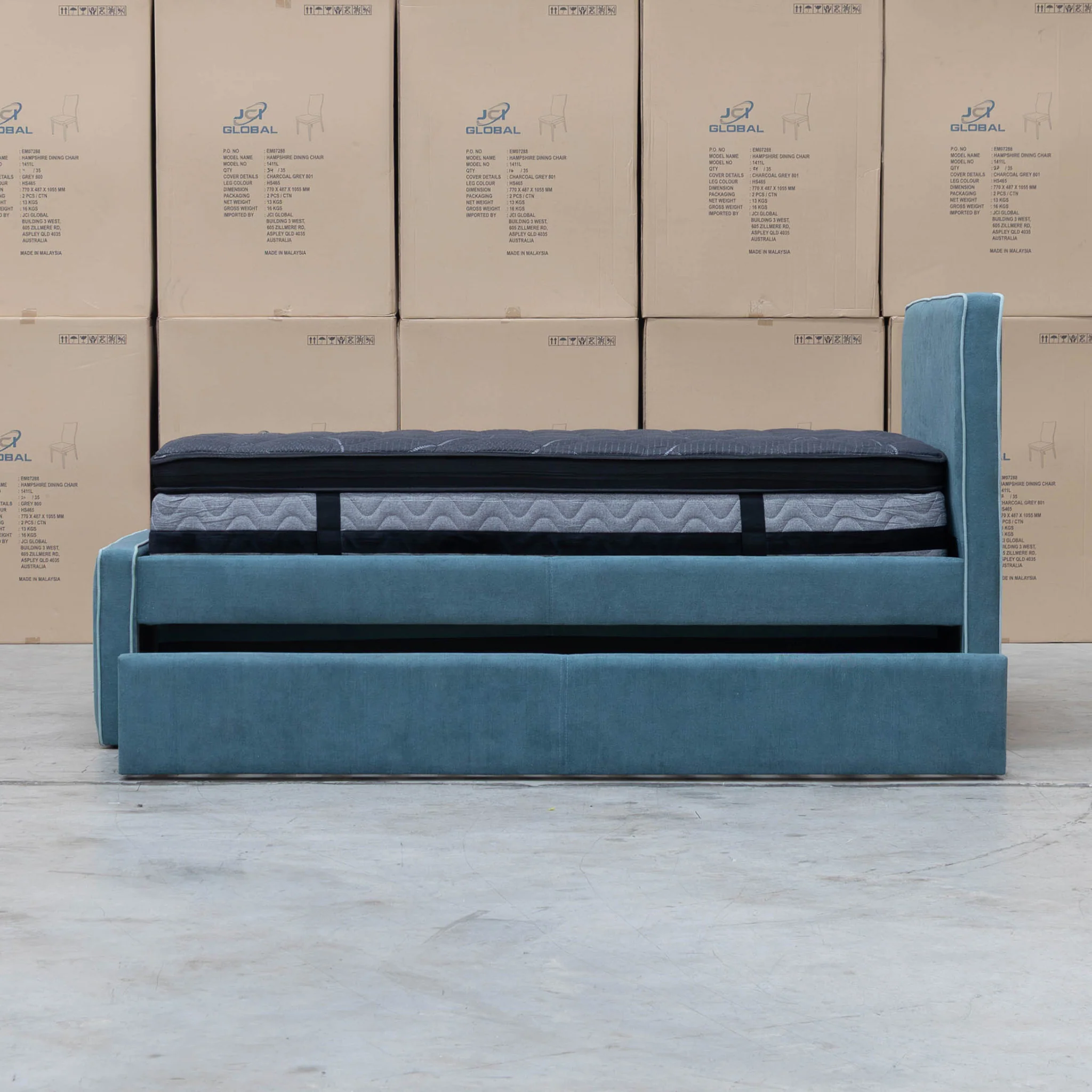Coco Single Fabric Trundle Bed - Teal (Reversible Trundle) - Image 7