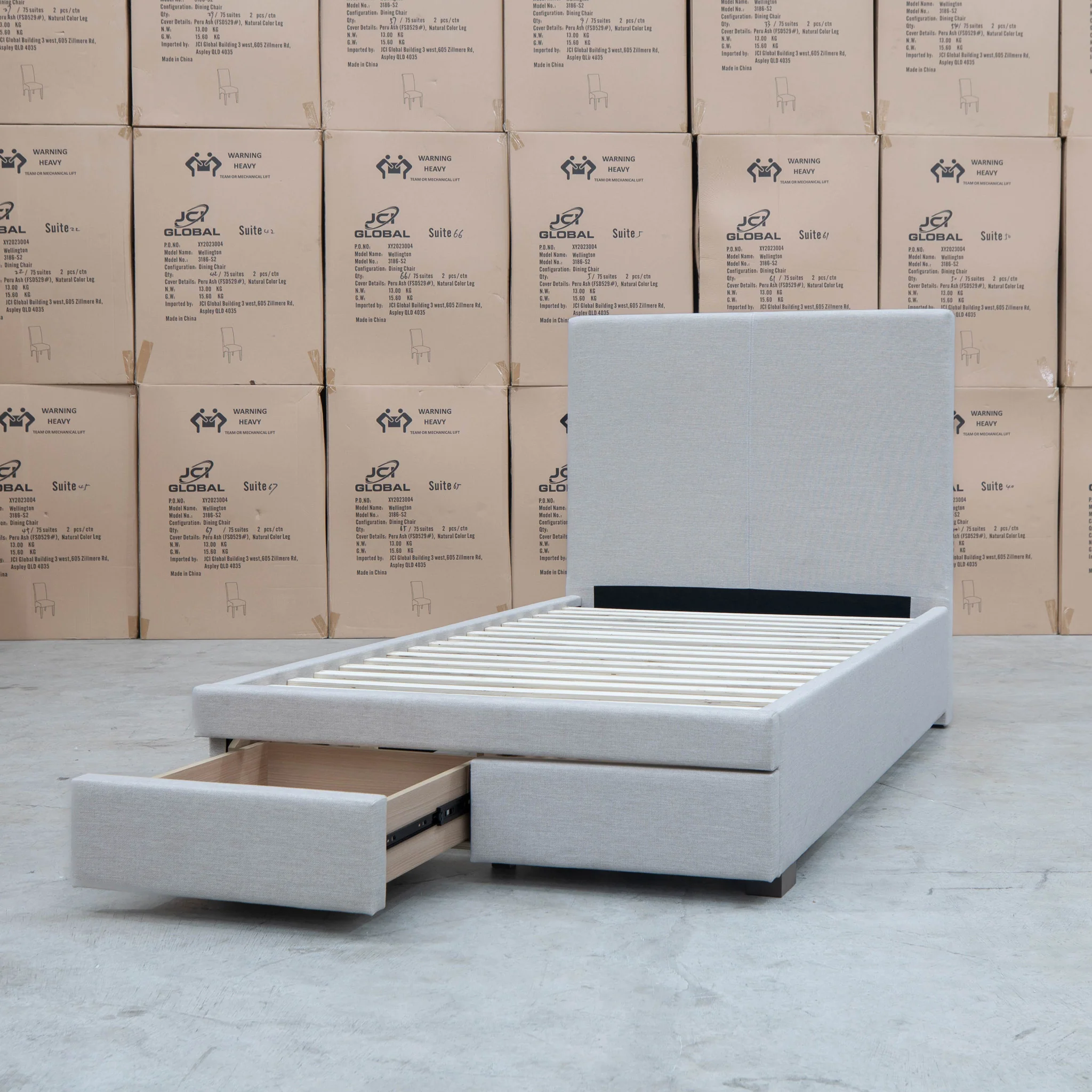 Cooper King Single Fabric Storage Bed - Oat White - Available After 13th March - Image 7