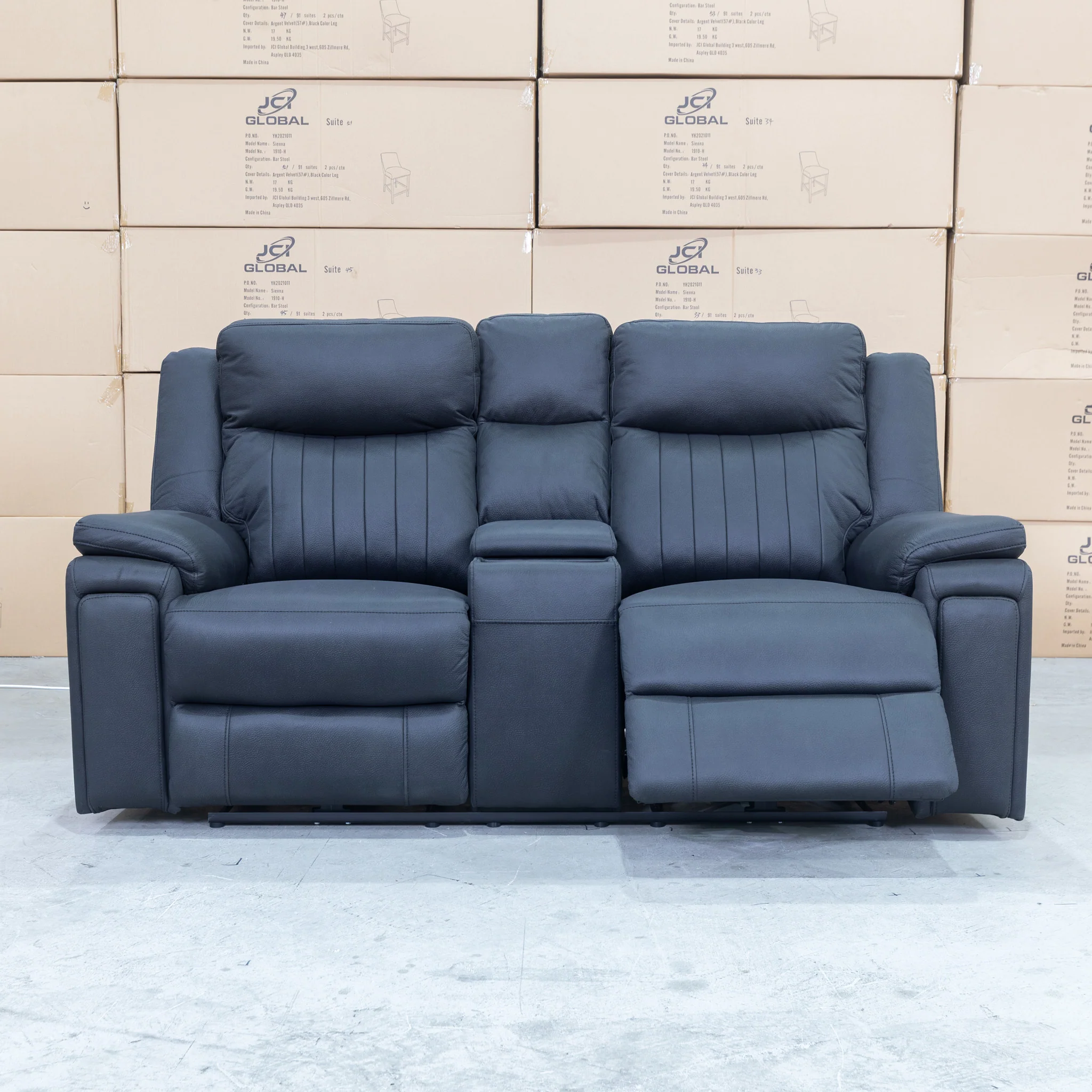 Dylan Two Seater Triple Motor Electric Recliner Lounge - Jet - Image 5