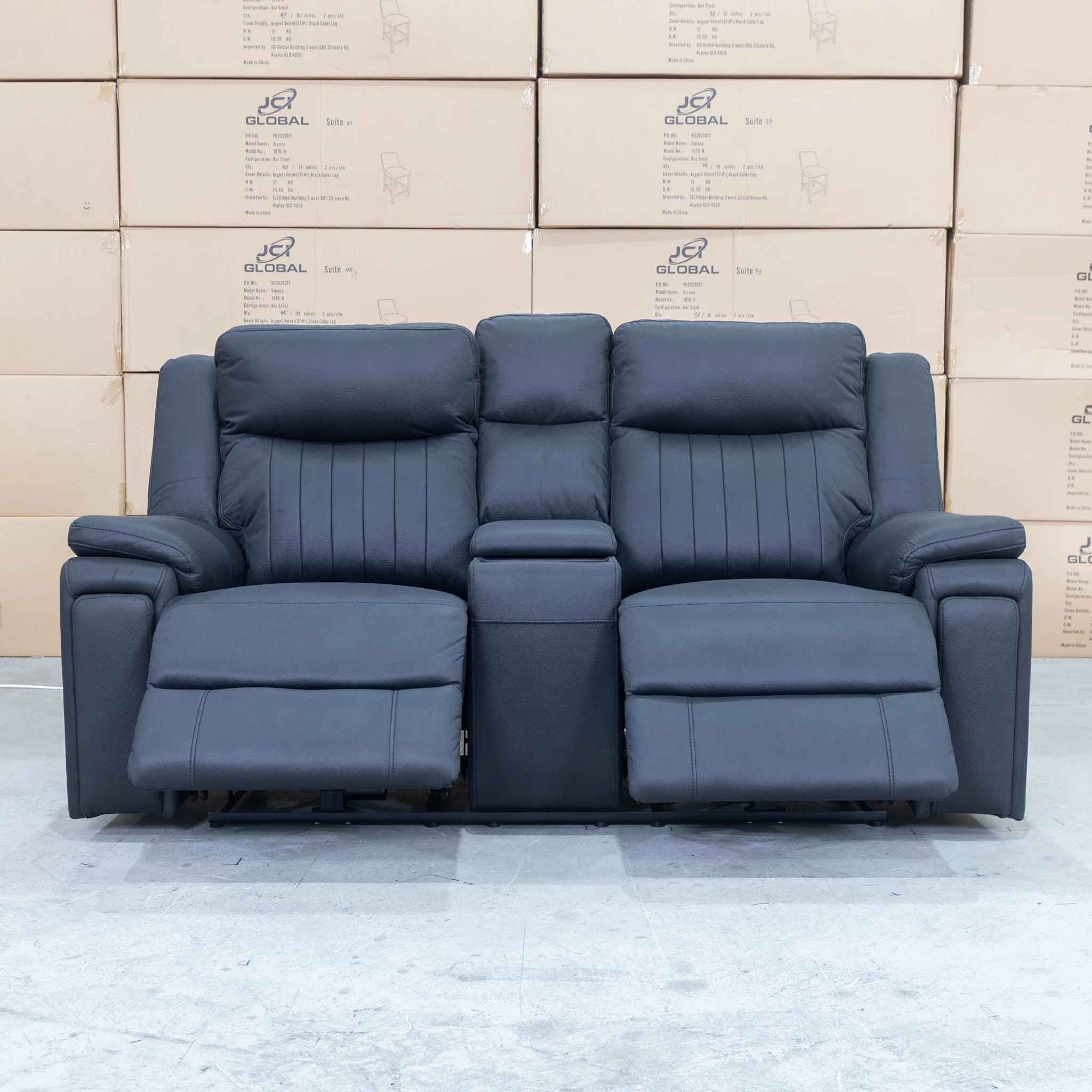Dylan Two Seater Triple Motor Electric Recliner Lounge - Jet - Image 7