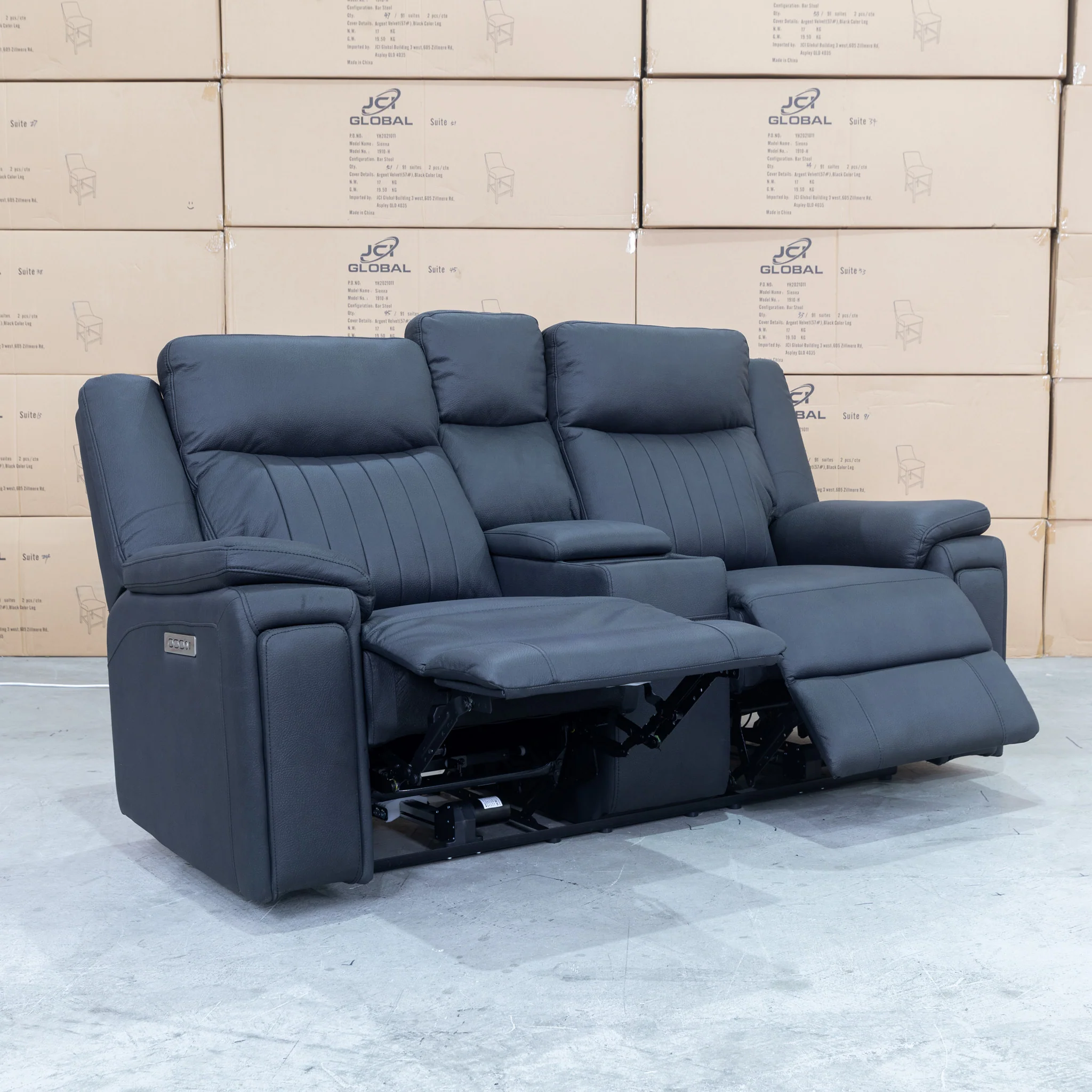 Dylan Two Seater Triple Motor Electric Recliner Lounge - Jet - Image 9
