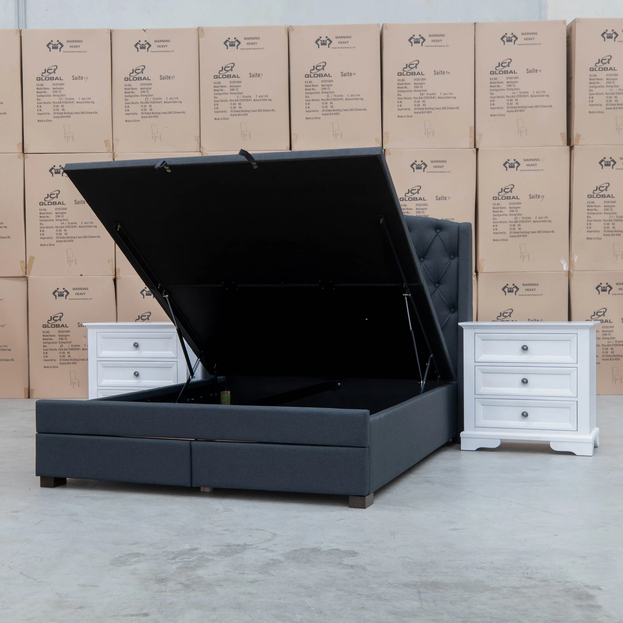 Emily King Fabric Gas Lift Storage Drawer Bed - Charcoal - Image 9