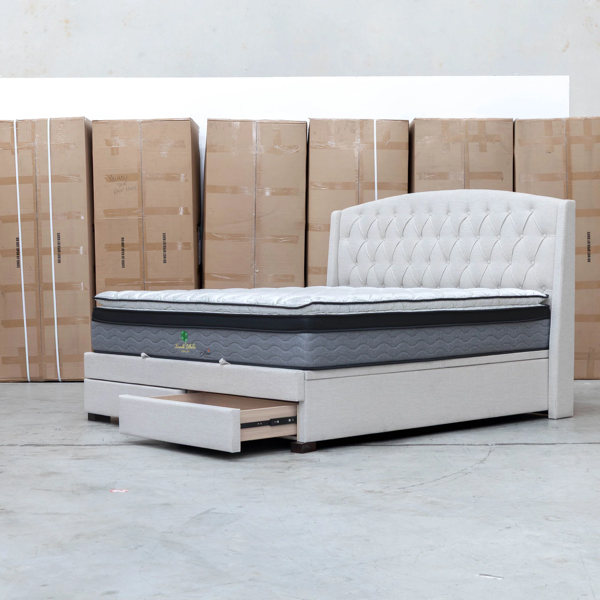 Emily King Fabric Gas Lift Storage Drawer Bed - Oat White - Image 11
