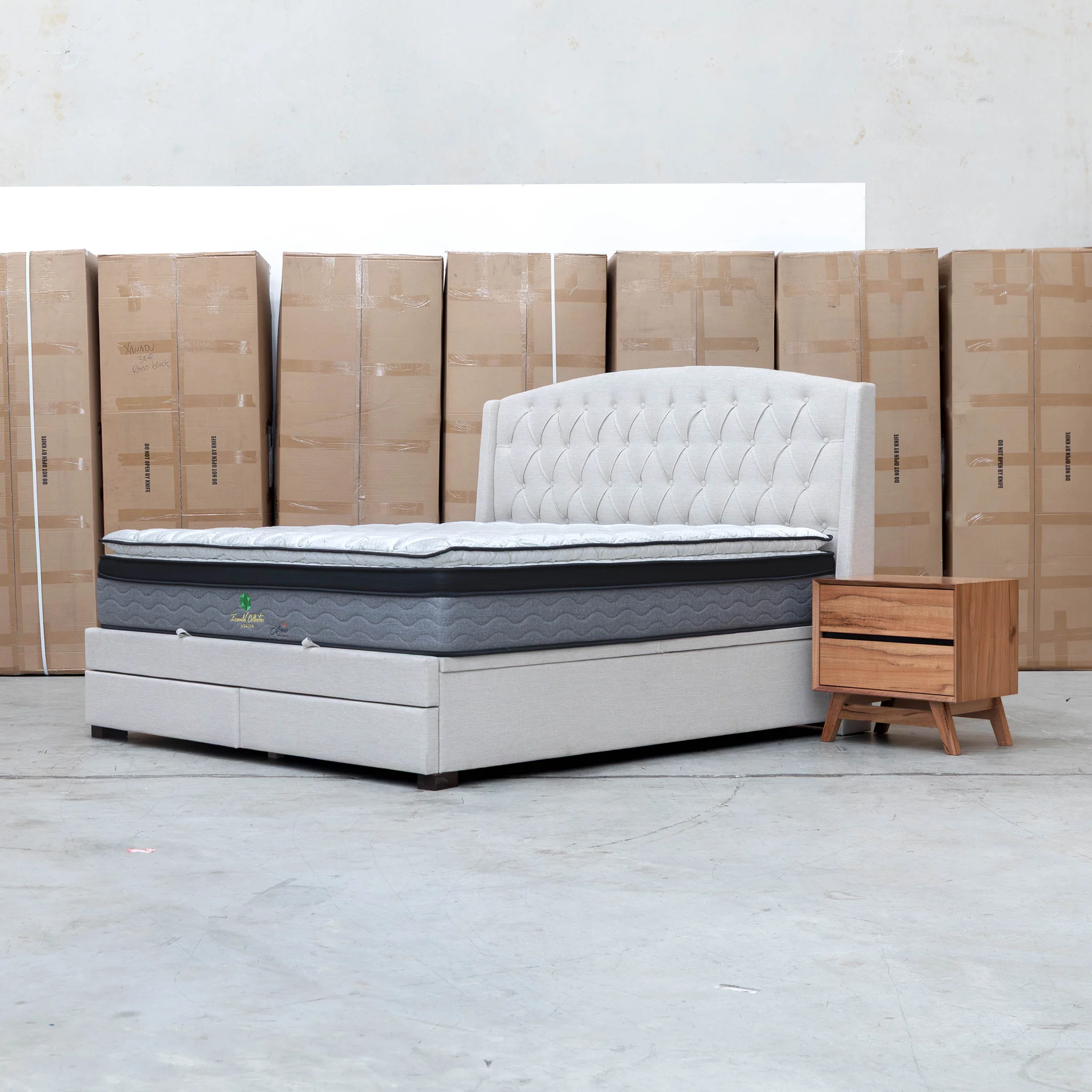Emily King Fabric Gas Lift Storage Drawer Bed - Oat White - Image 13