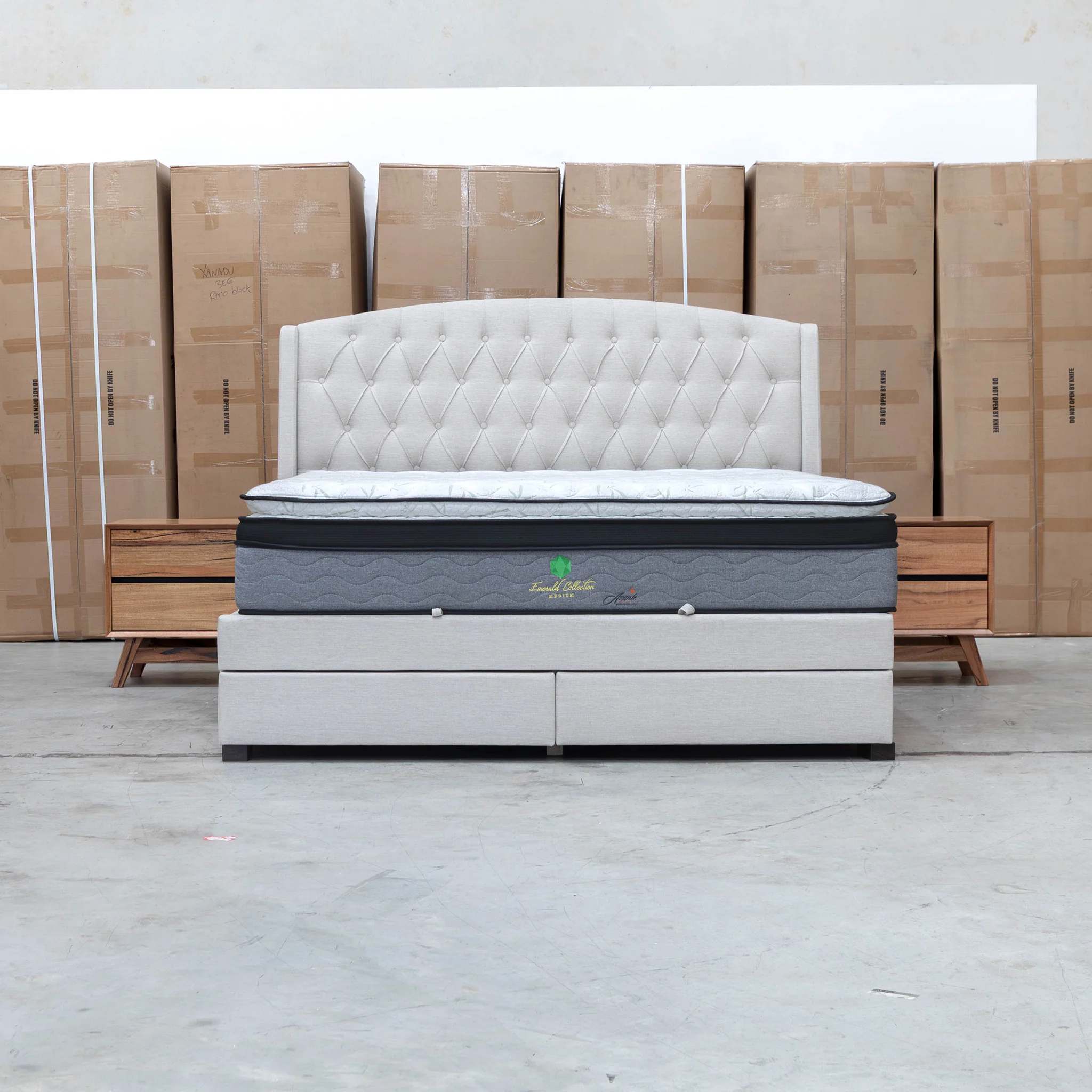 Emily King Fabric Gas Lift Storage Drawer Bed - Oat White - Image 25