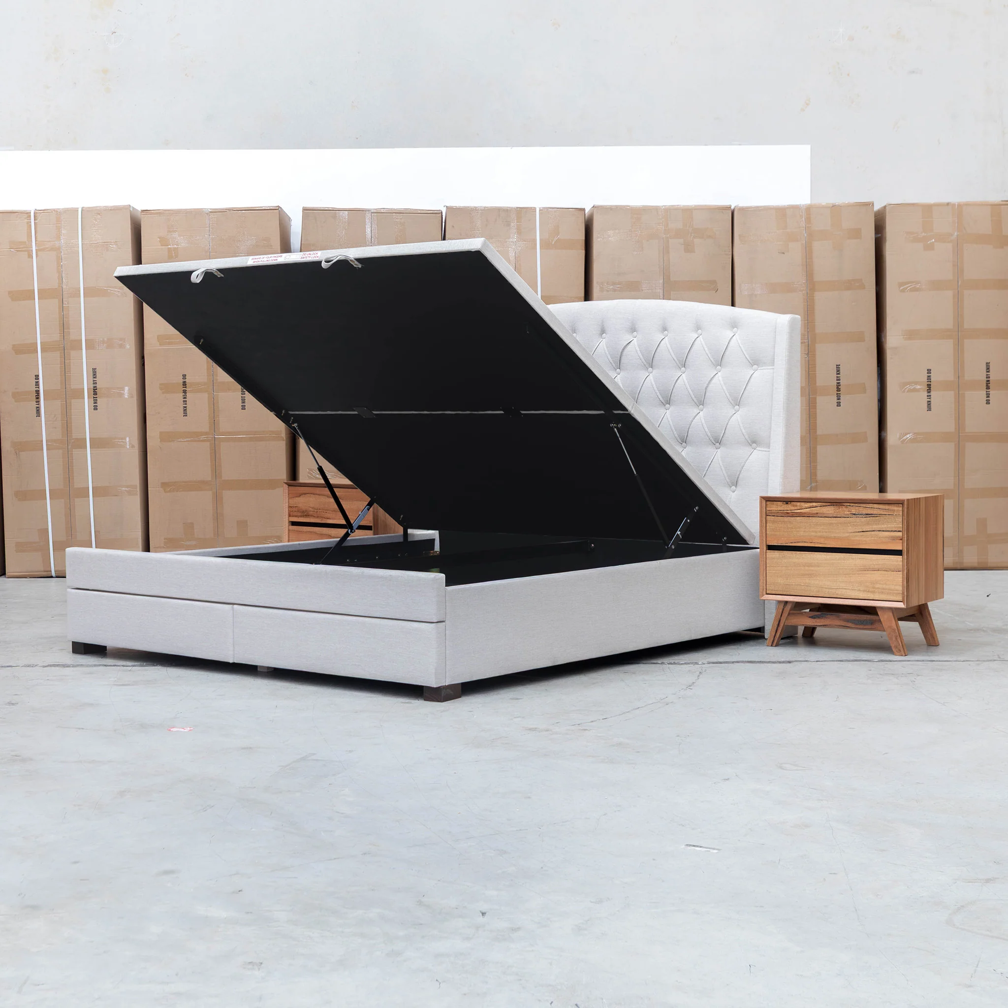 Emily King Fabric Gas Lift Storage Drawer Bed - Oat White - Image 31
