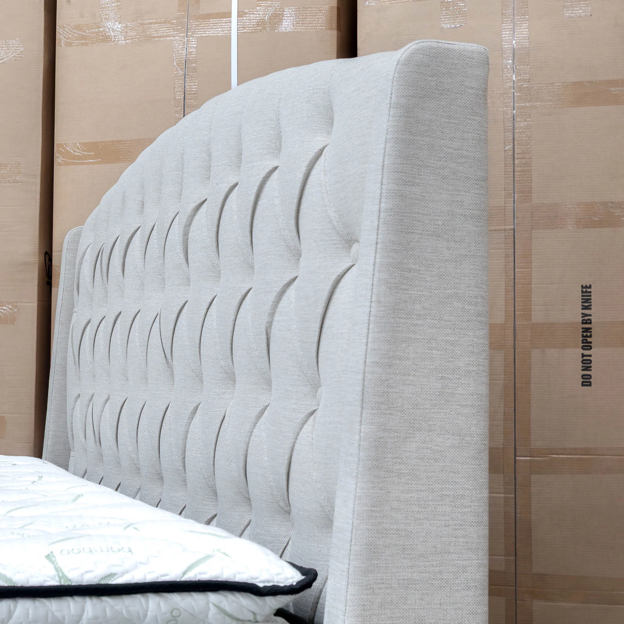 Emily King Fabric Gas Lift Storage Drawer Bed - Oat White - Image 5
