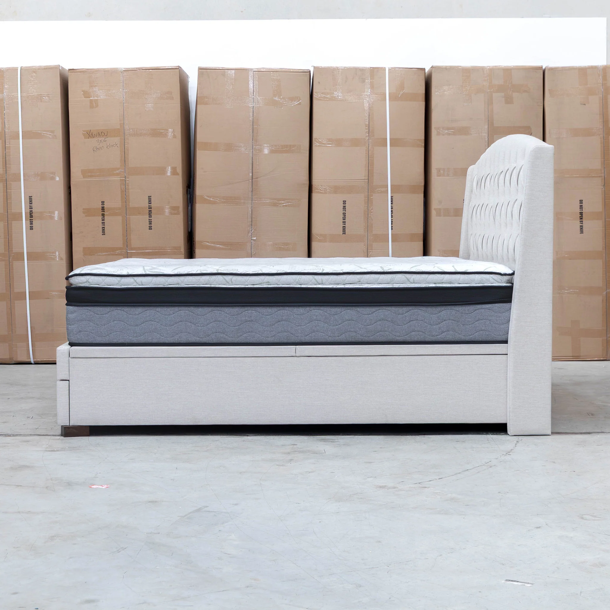 Emily King Fabric Gas Lift Storage Drawer Bed - Oat White - Image 9