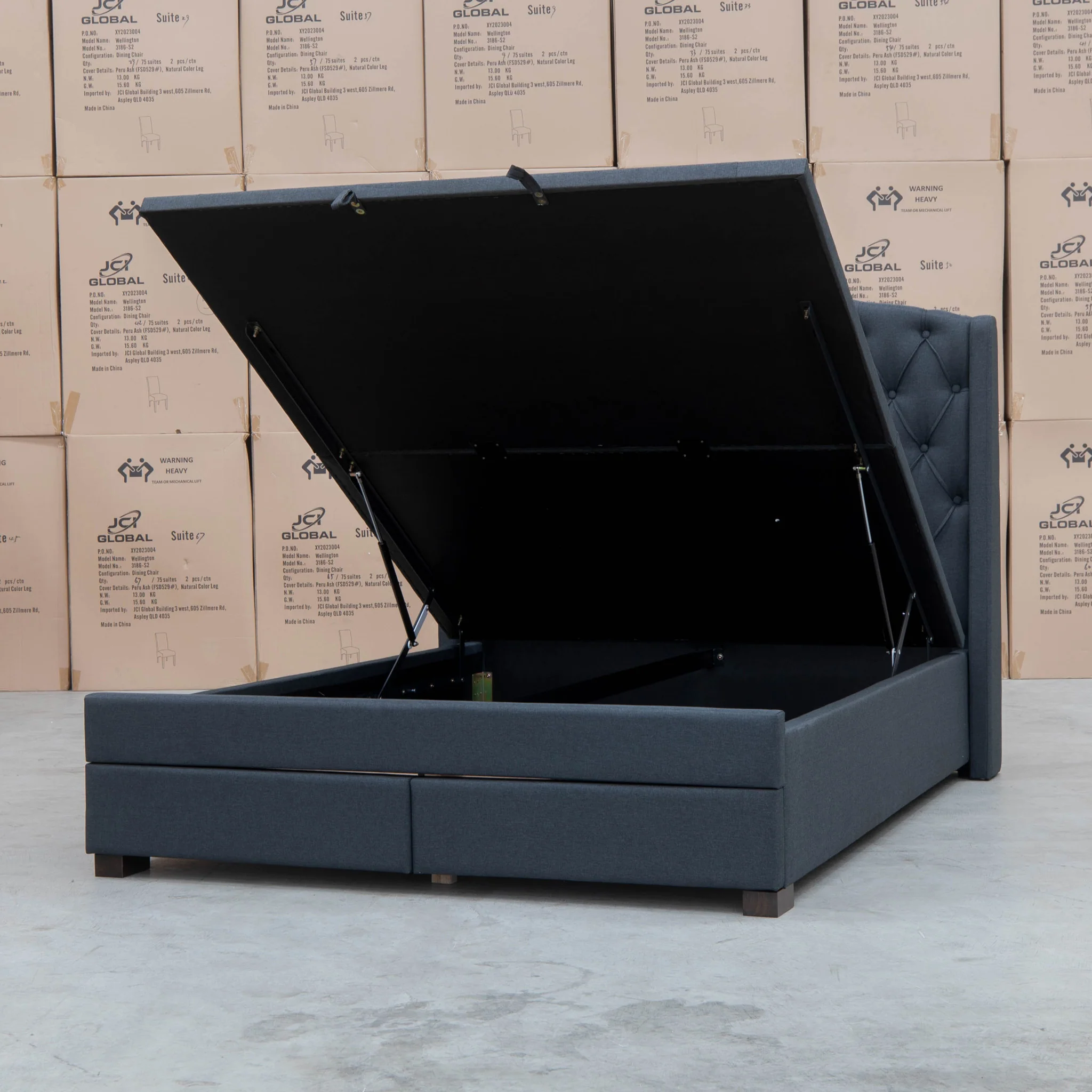 Emily Queen Fabric Gas Lift Storage Drawer Bed - Charcoal - Image 11