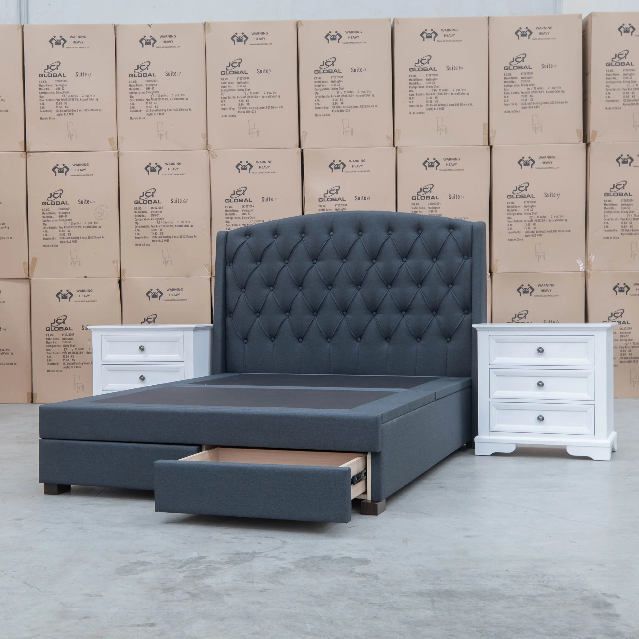 Emily Queen Fabric Gas Lift Storage Drawer Bed - Charcoal - Image 9