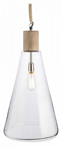 Extra Large Glass Pendant Light with Mango Wood Top and Jute Cord - Natural/Clear - VE36 - Available In-Store Only