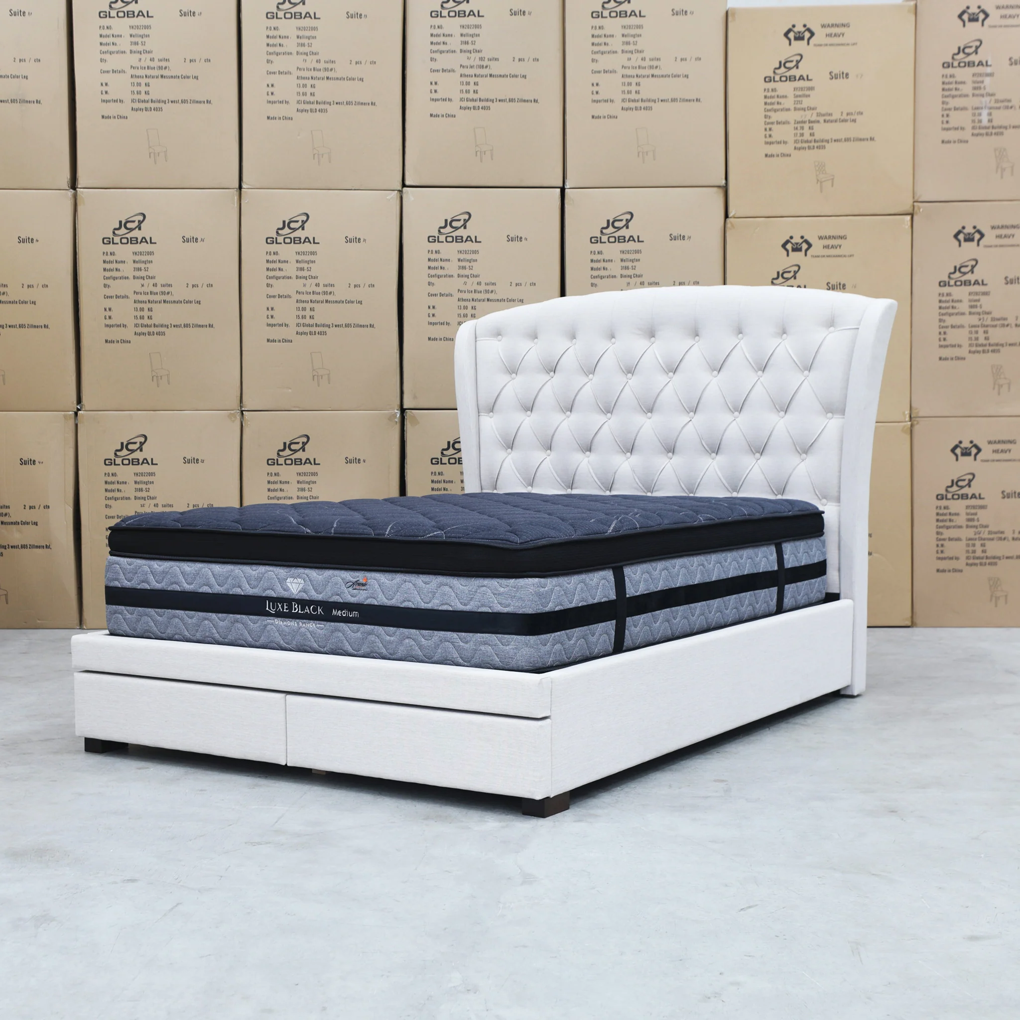 Grace King Fabric Storage Bed - Oat White - Image 12