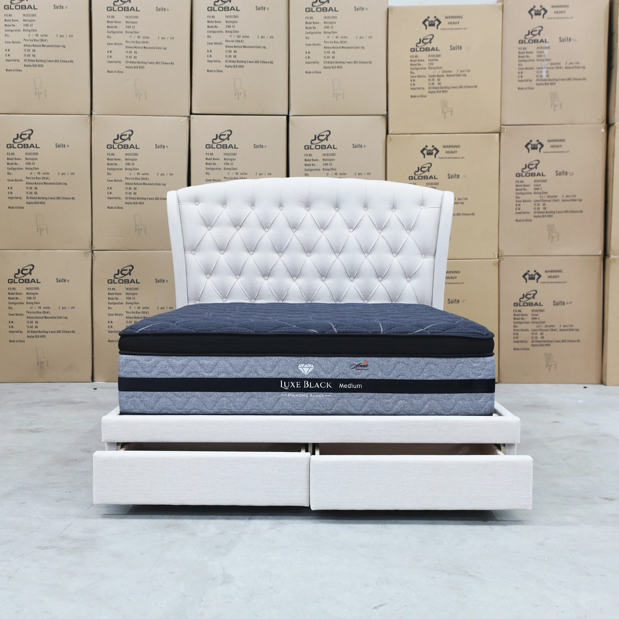 Grace King Fabric Storage Bed - Oat White - Image 4