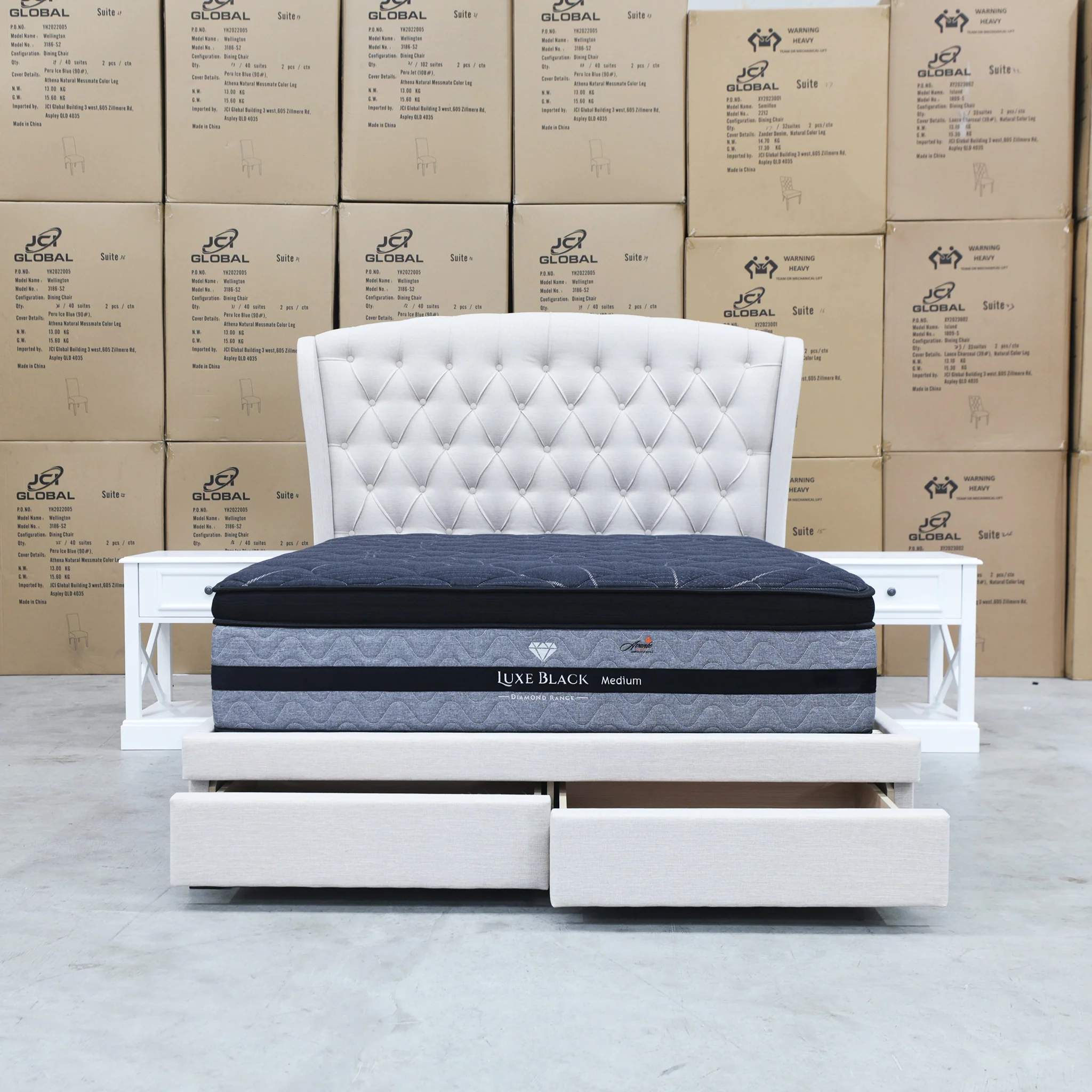 Grace King Fabric Storage Bed - Oat White - Image 7