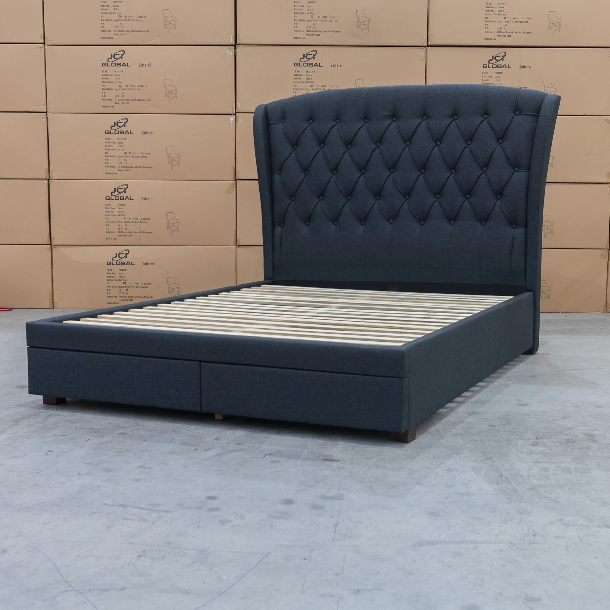 Grace Queen Fabric Storage Bed - Charcoal - Image 4