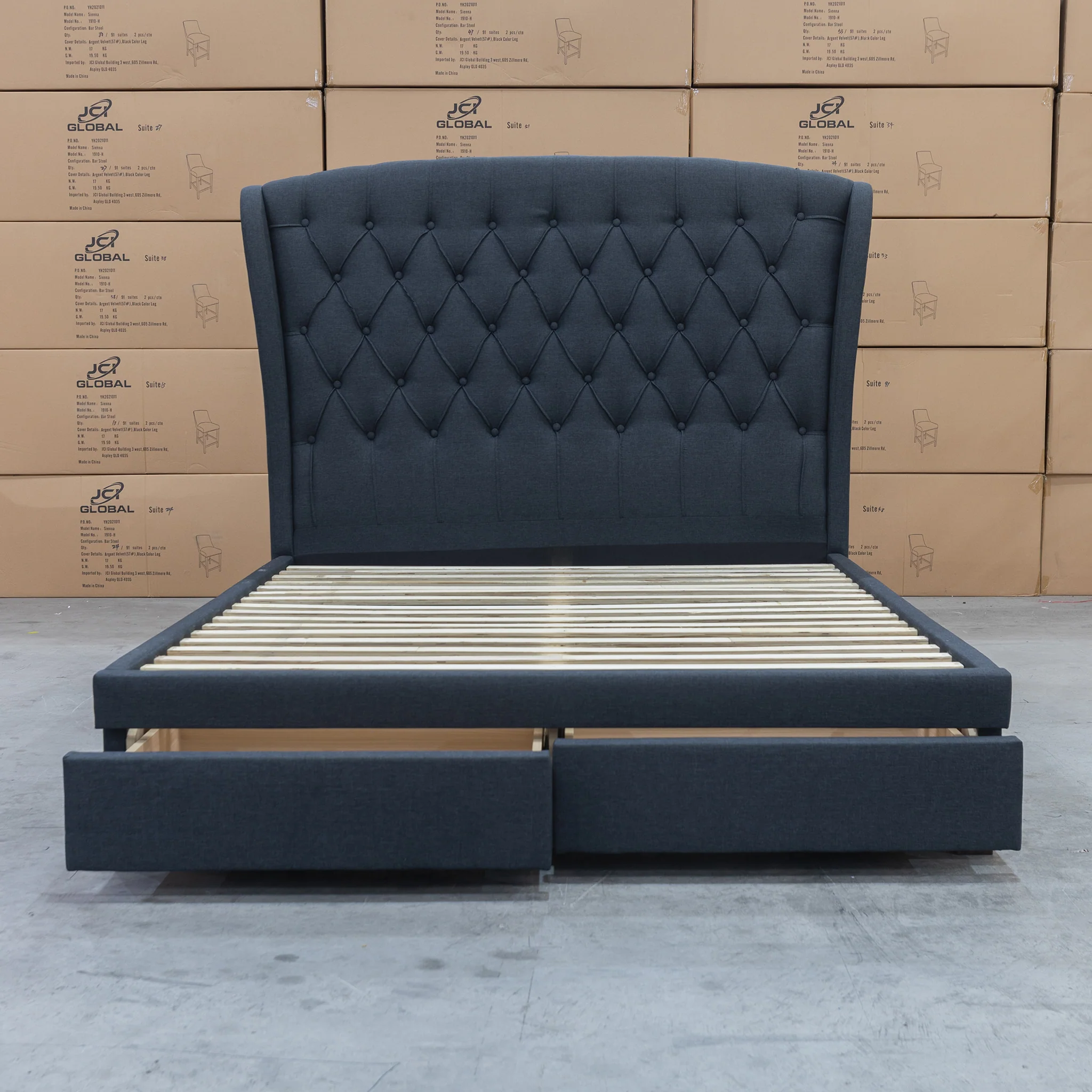 Grace Queen Fabric Storage Bed - Charcoal - Image 6