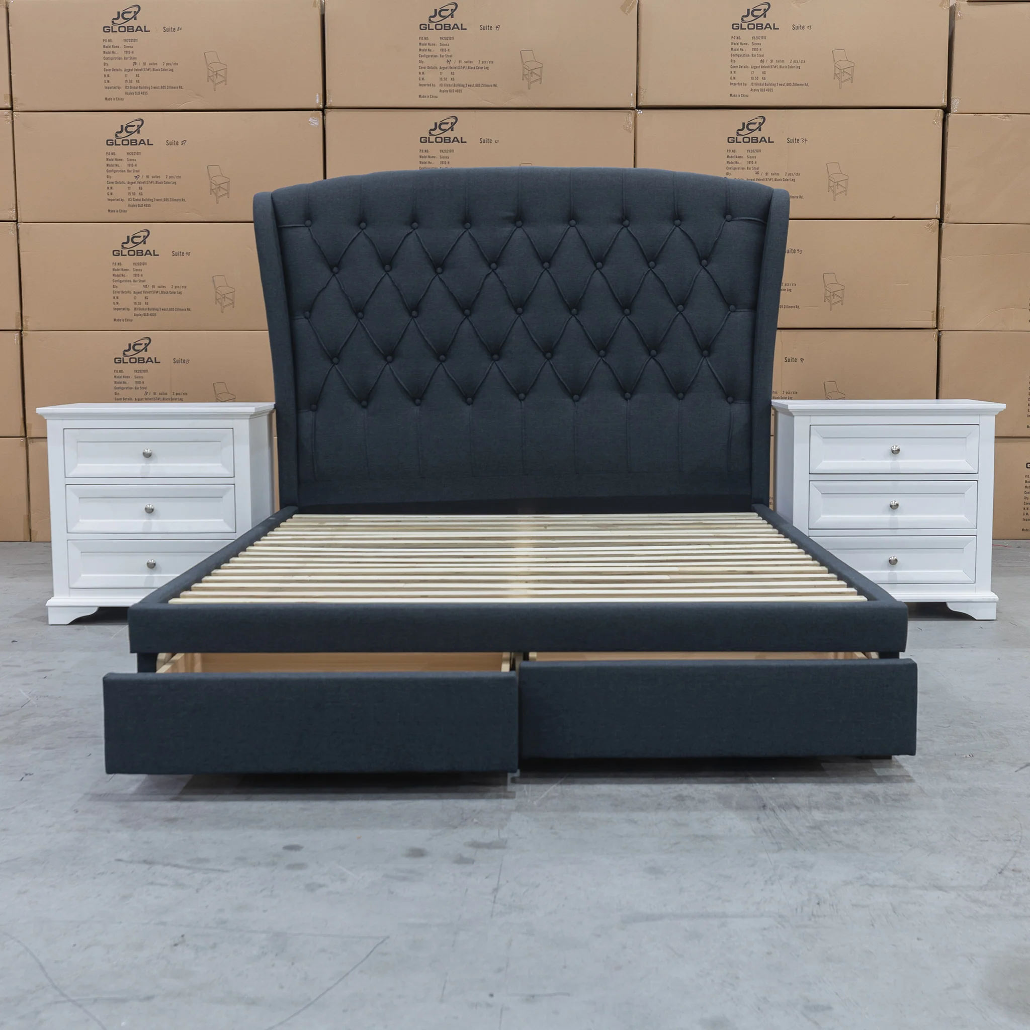 Grace Queen Fabric Storage Bed - Charcoal - Image 7