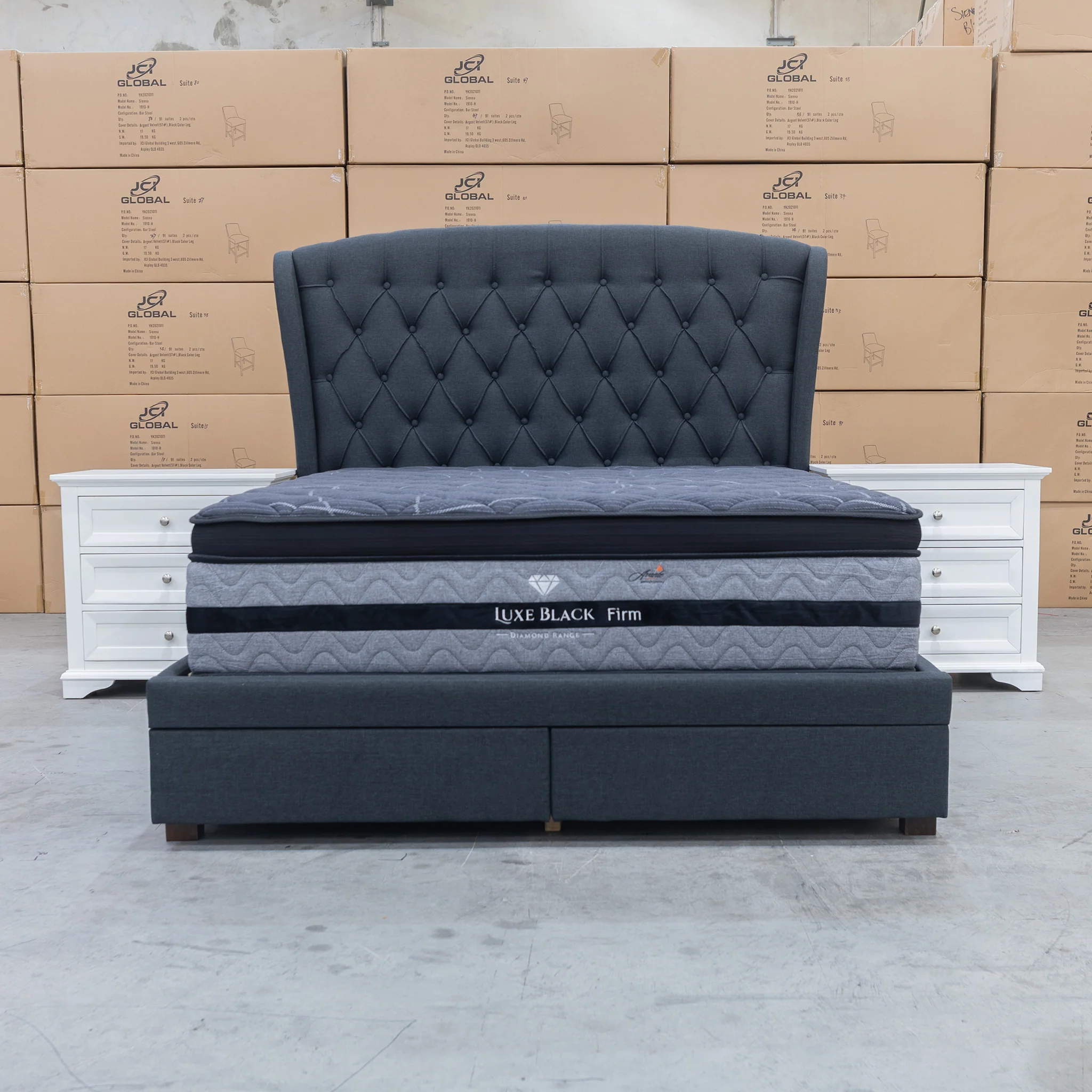 Grace Queen Fabric Storage Bed - Charcoal - Image 9