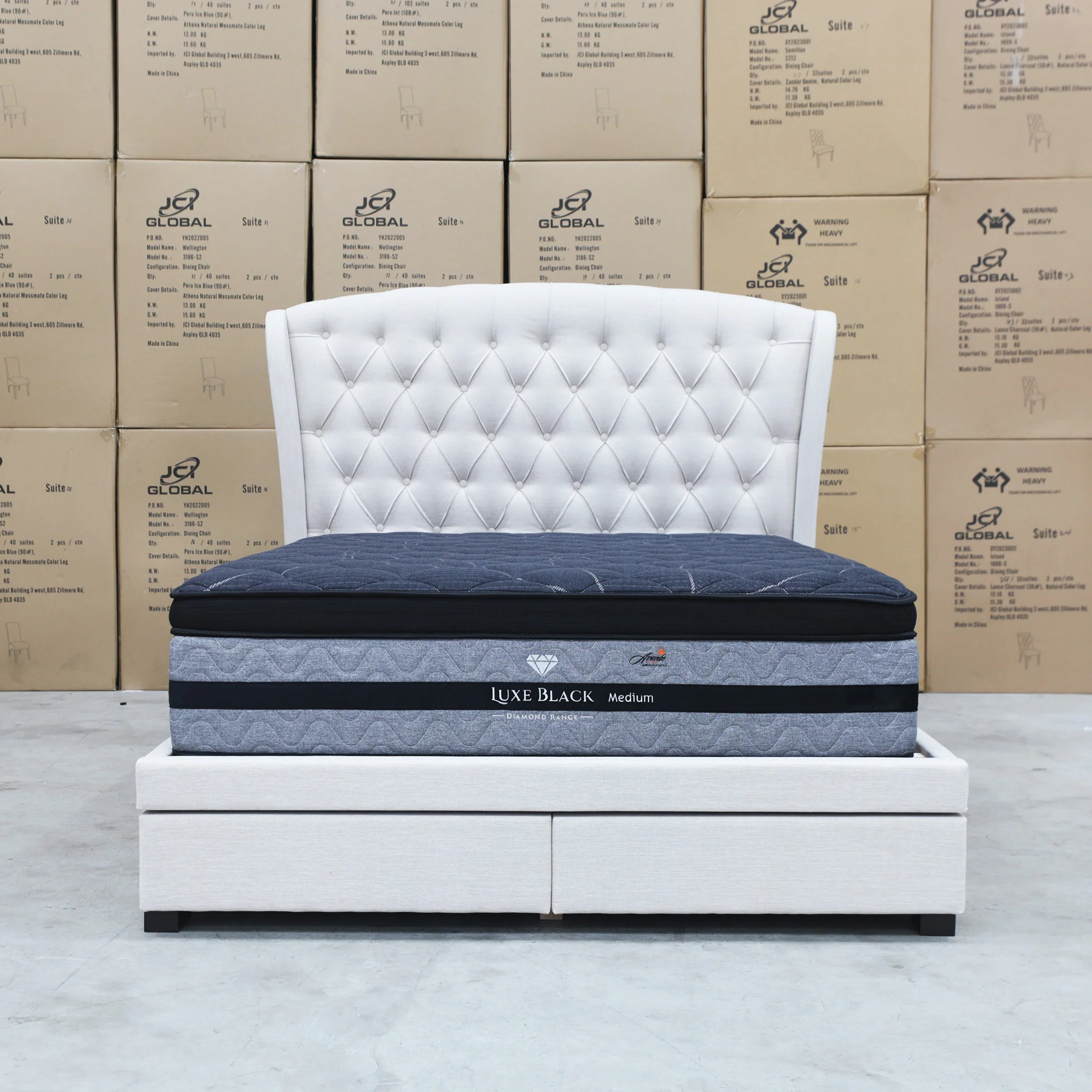 Grace Queen Fabric Storage Bed - Oat White - Image 4