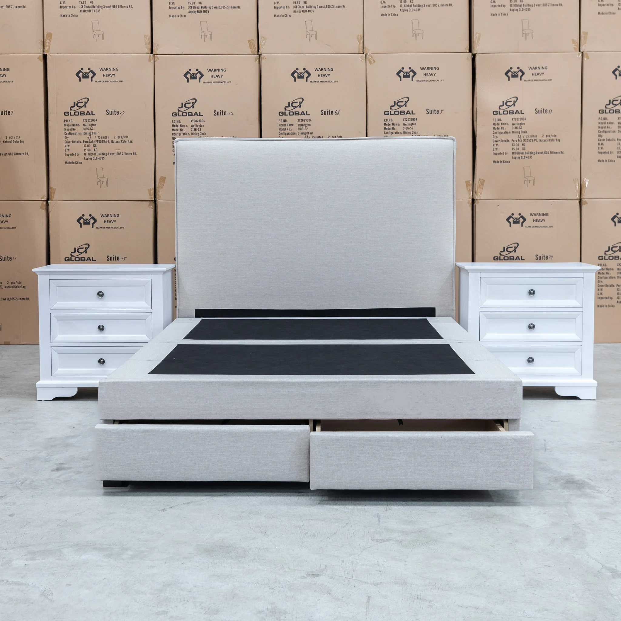 Hayman Gas Lift & Drawer Storage King Bed - Oat White - Image 10