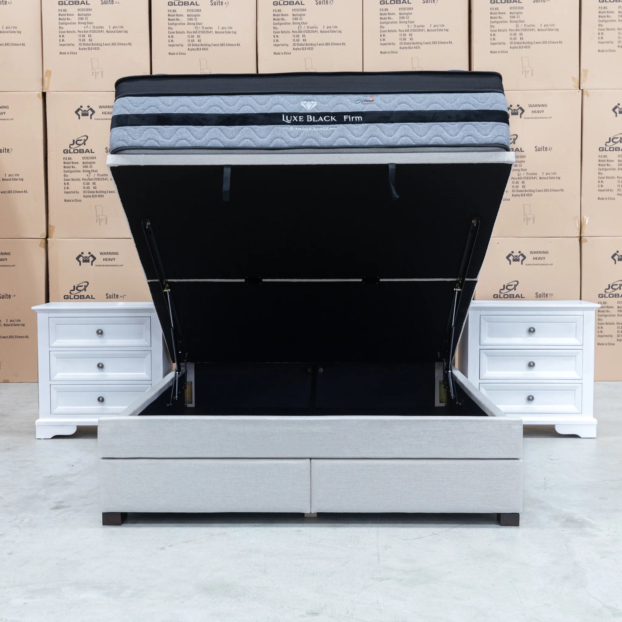 Hayman Gas Lift & Drawer Storage King Bed - Oat White - Image 12