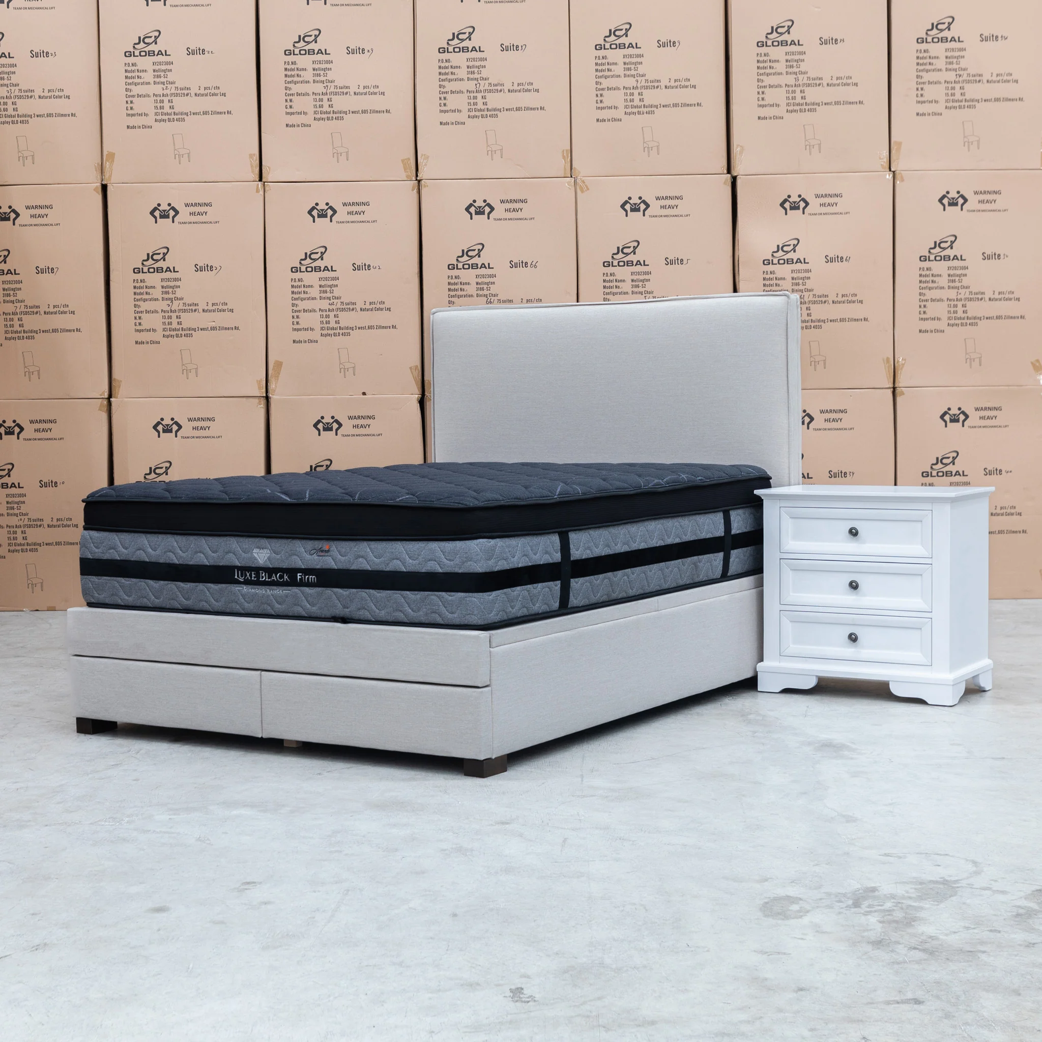 Hayman Gas Lift & Drawer Storage King Bed - Oat White - Image 3