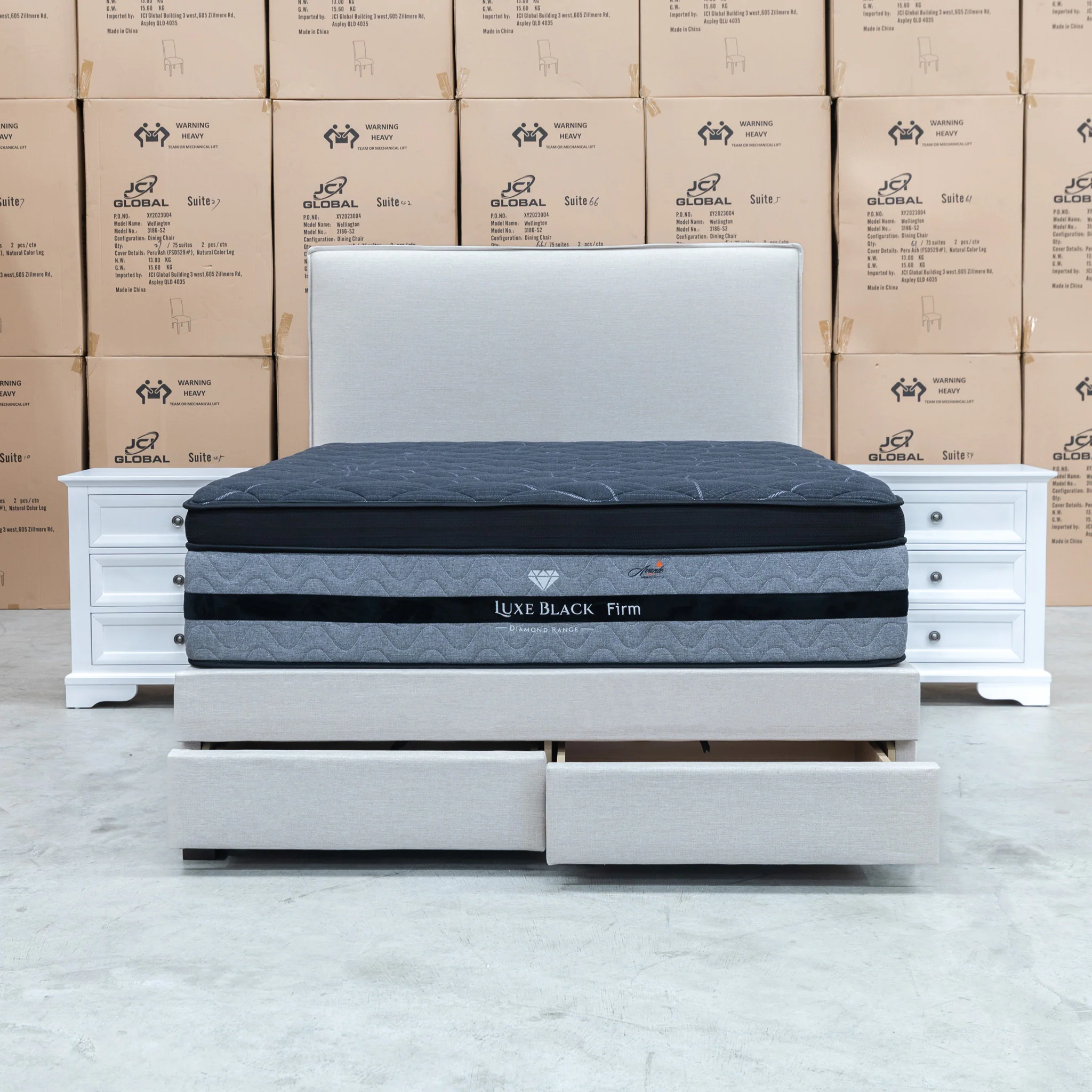 Hayman Gas Lift & Drawer Storage King Bed - Oat White - Image 6
