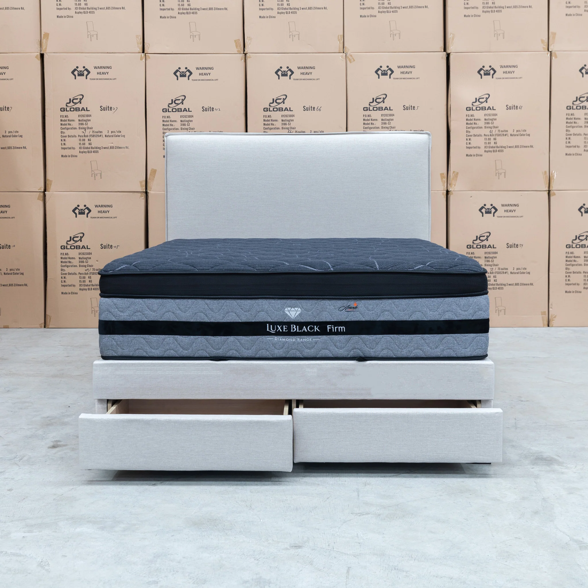 Hayman Gas Lift & Drawer Storage Queen Bed - Oat White - Image 15