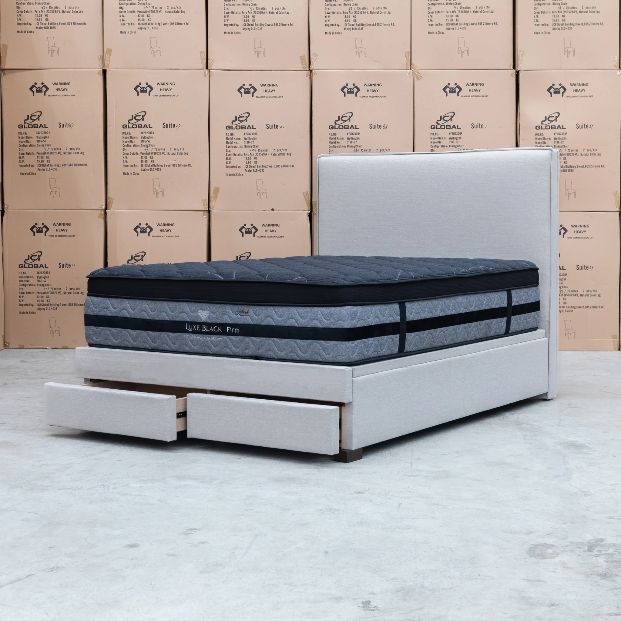 Hayman Gas Lift & Drawer Storage Queen Bed - Oat White - Image 17