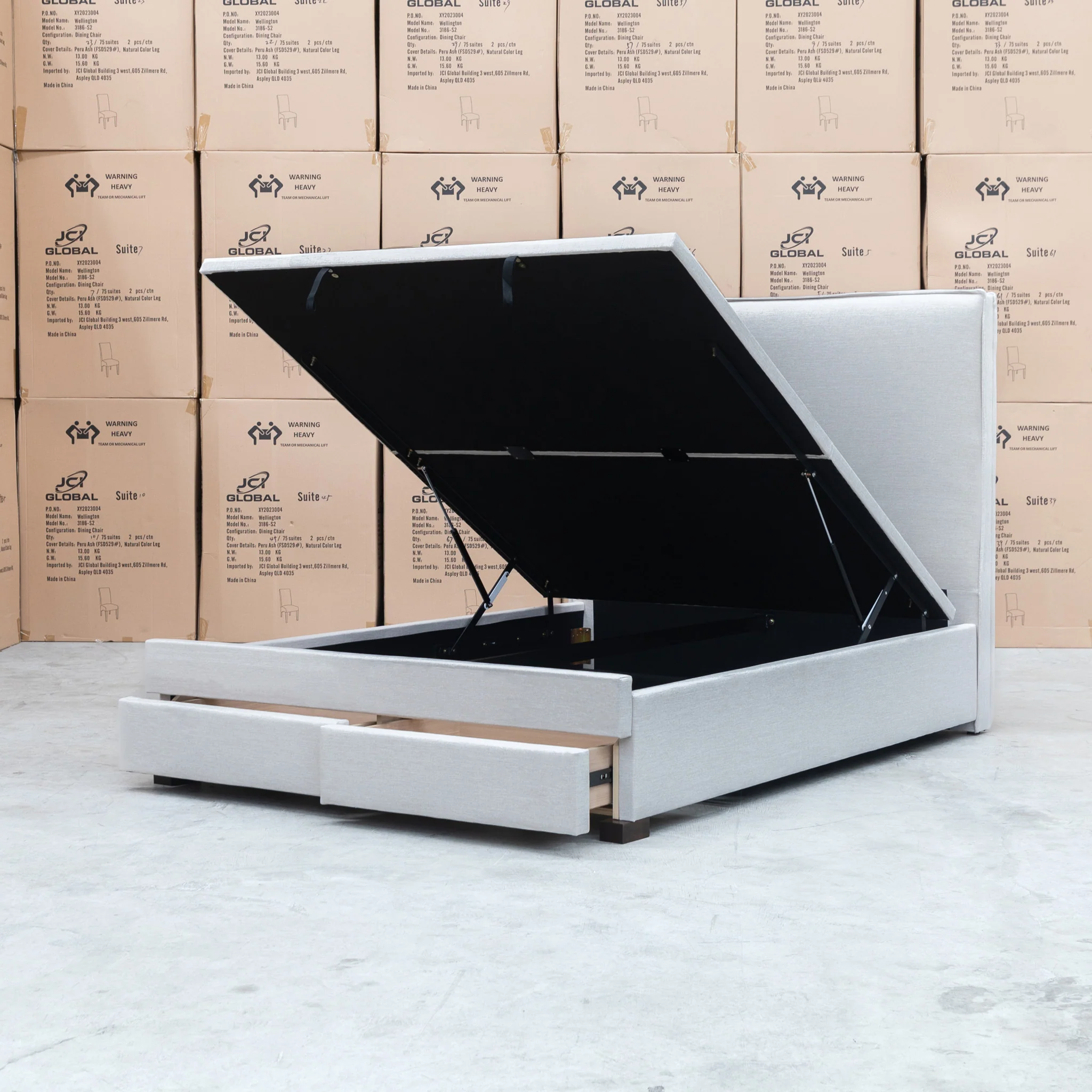 Hayman Gas Lift & Drawer Storage Queen Bed - Oat White - Image 20