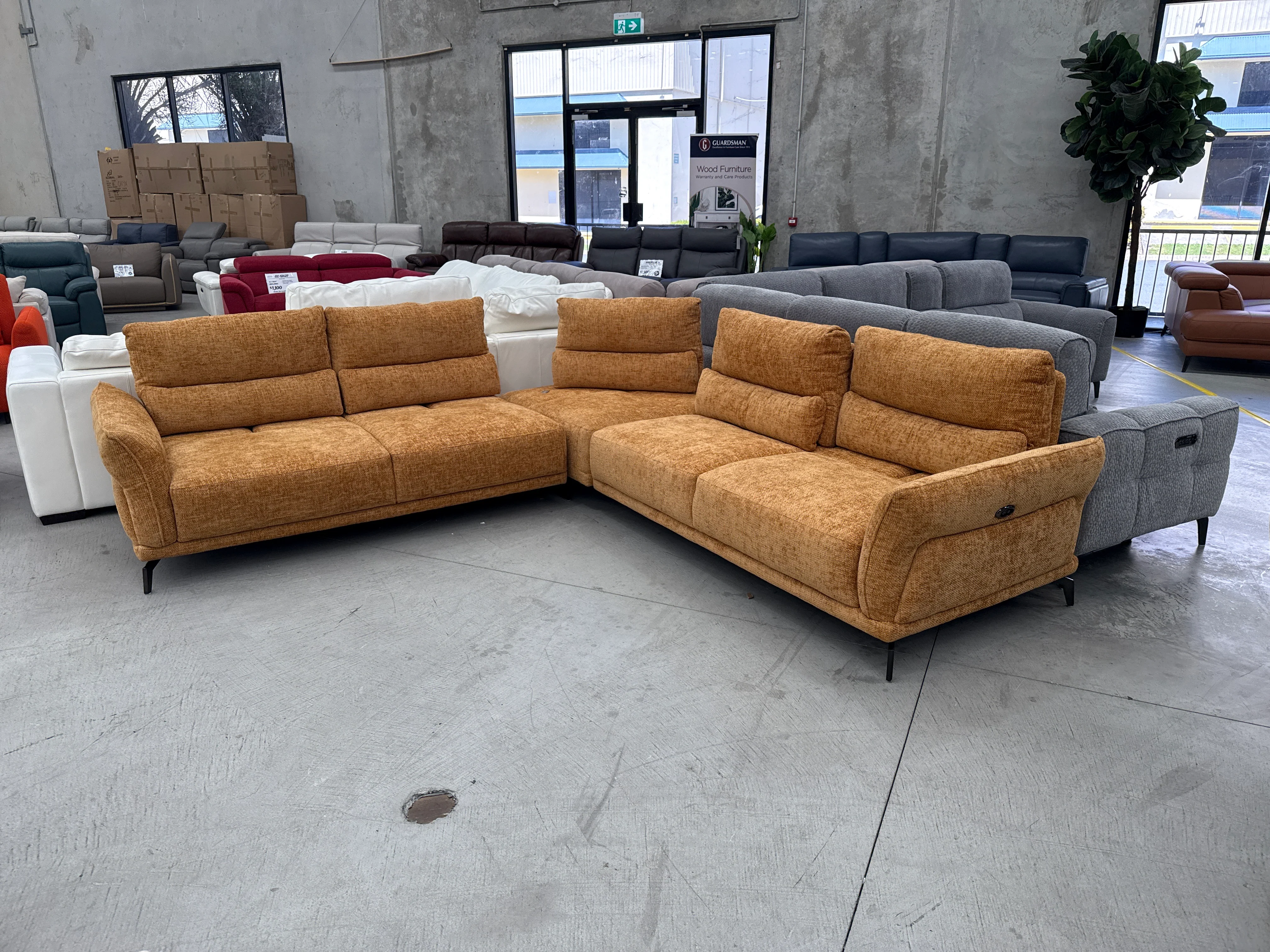 HTL-12696-MB Corner Suite with Adjustable Back Rests and Recliners - Honey Yellow - Floor Stock