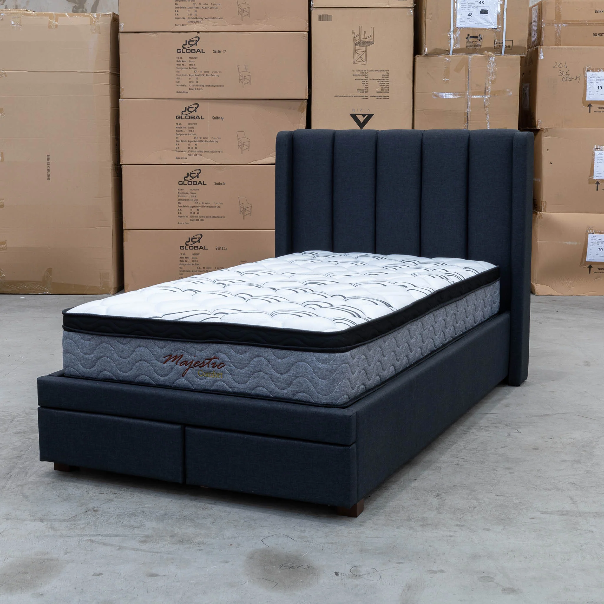 Hudson King Single Fabric Storage Bed - Charcoal - Available After 13th March - Image 11