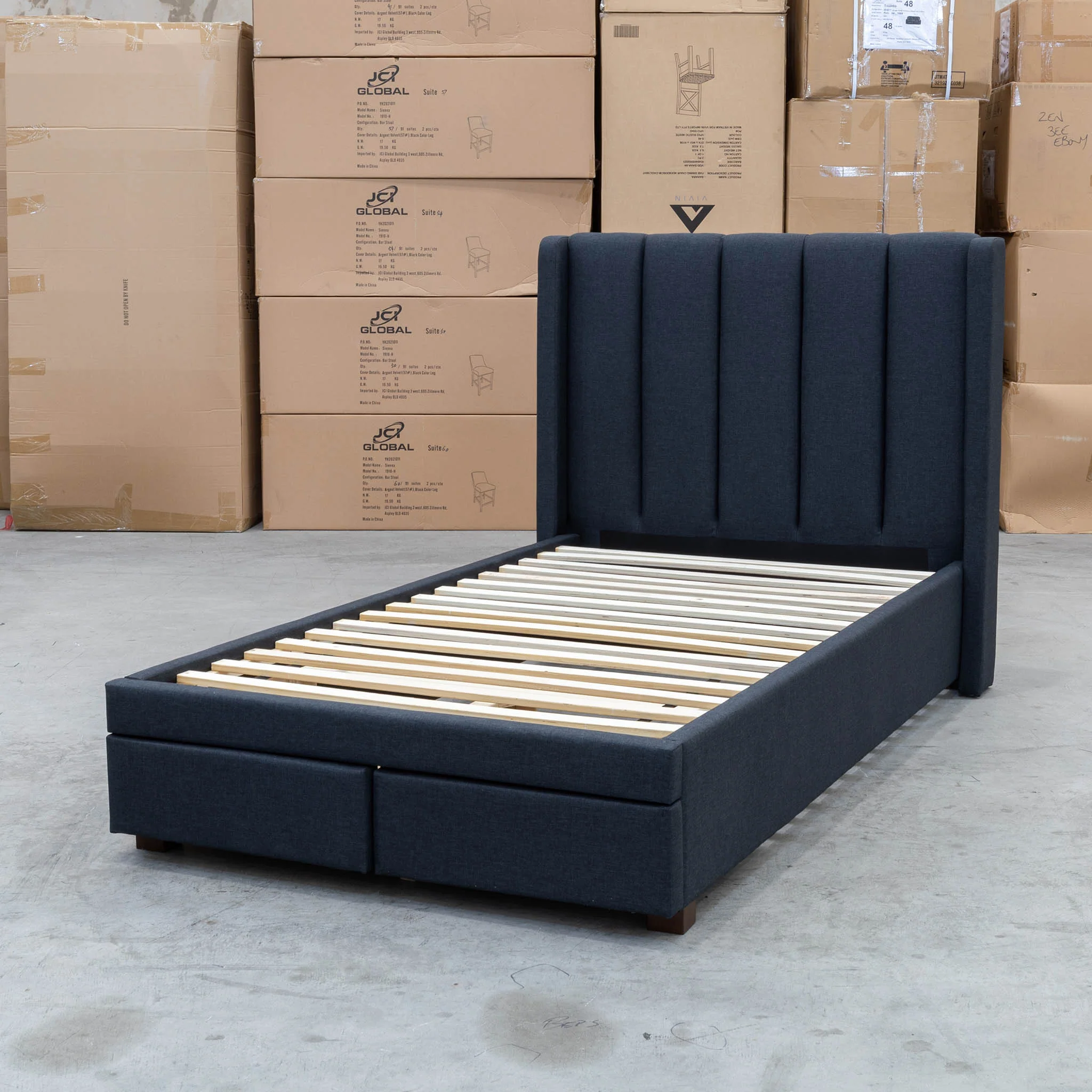 Hudson King Single Fabric Storage Bed - Charcoal - Available After 13th March - Image 12