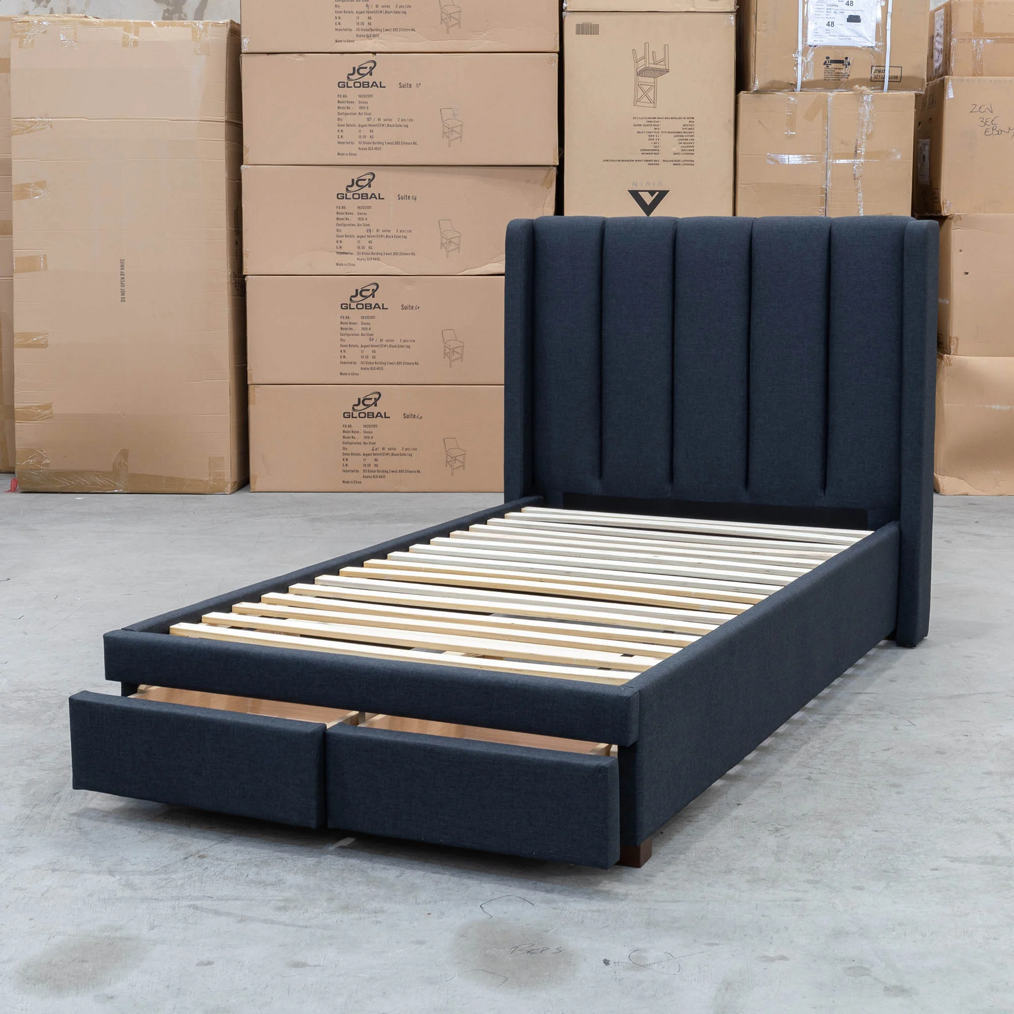 Hudson King Single Fabric Storage Bed - Charcoal - Available After 13th March - Image 3