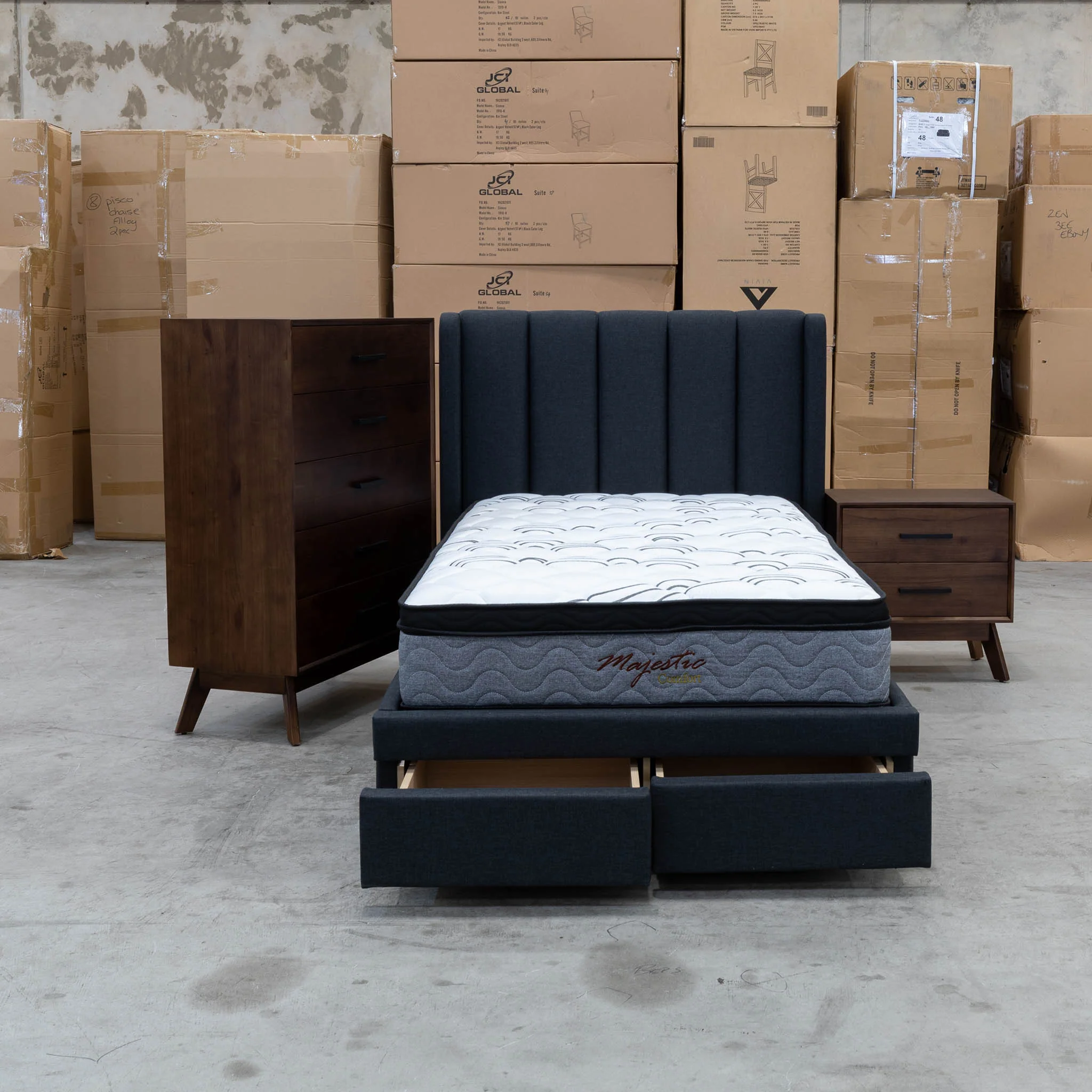 Hudson King Single Fabric Storage Bed - Charcoal - Available After 13th March - Image 8