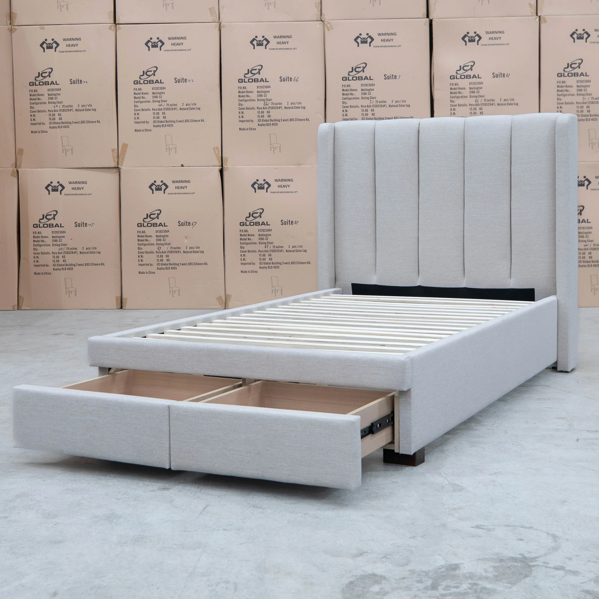 Hudson King Single Fabric Storage Bed - Oat White - Available After 13th March - Image 11