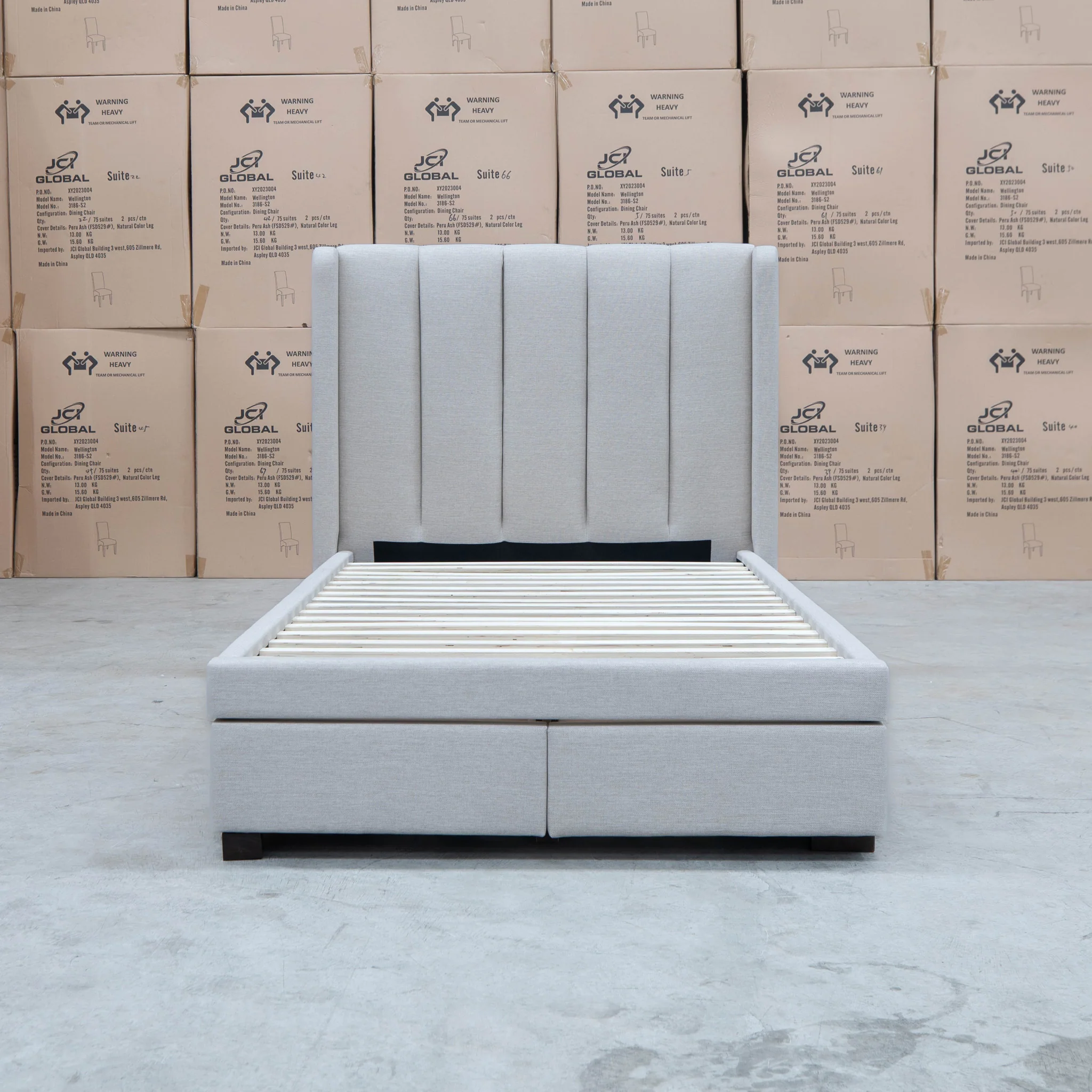 Hudson King Single Fabric Storage Bed - Oat White - Available After 13th March - Image 7