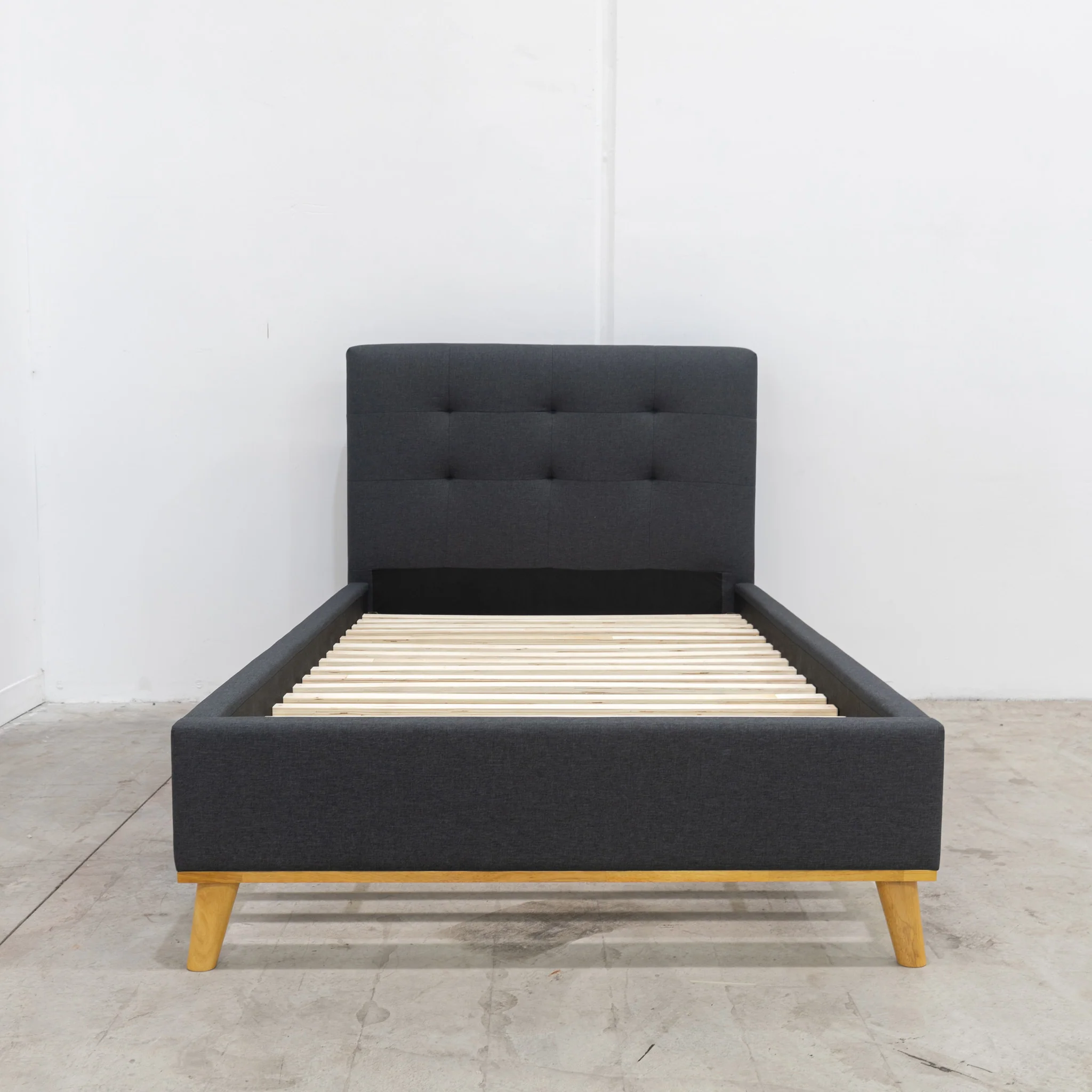 Milos King Single Fabric Bed - Charcoal - Available After 13th March - Image 3
