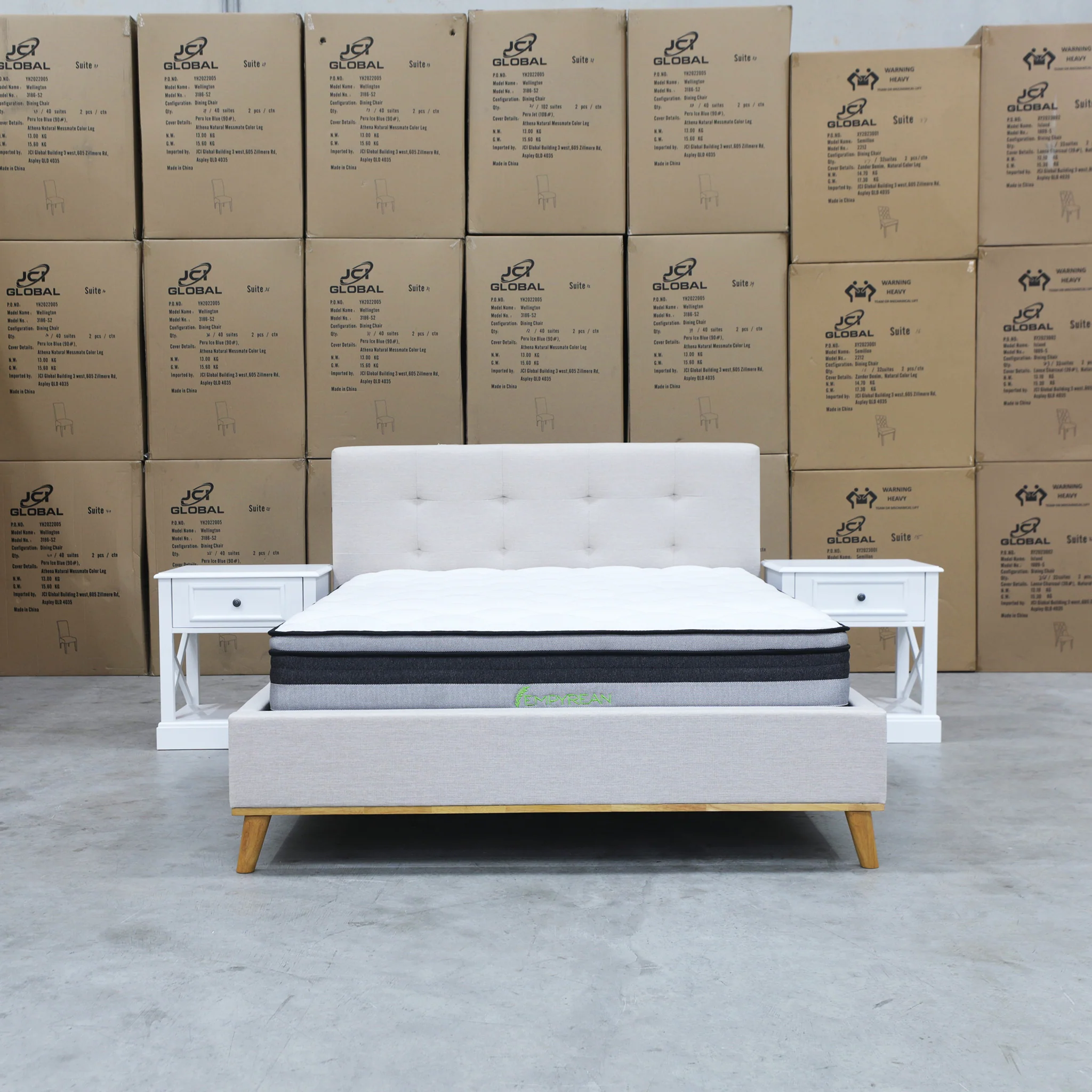 Milos King Single Fabric Bed - Oat White - Available After 13th March - Image 4