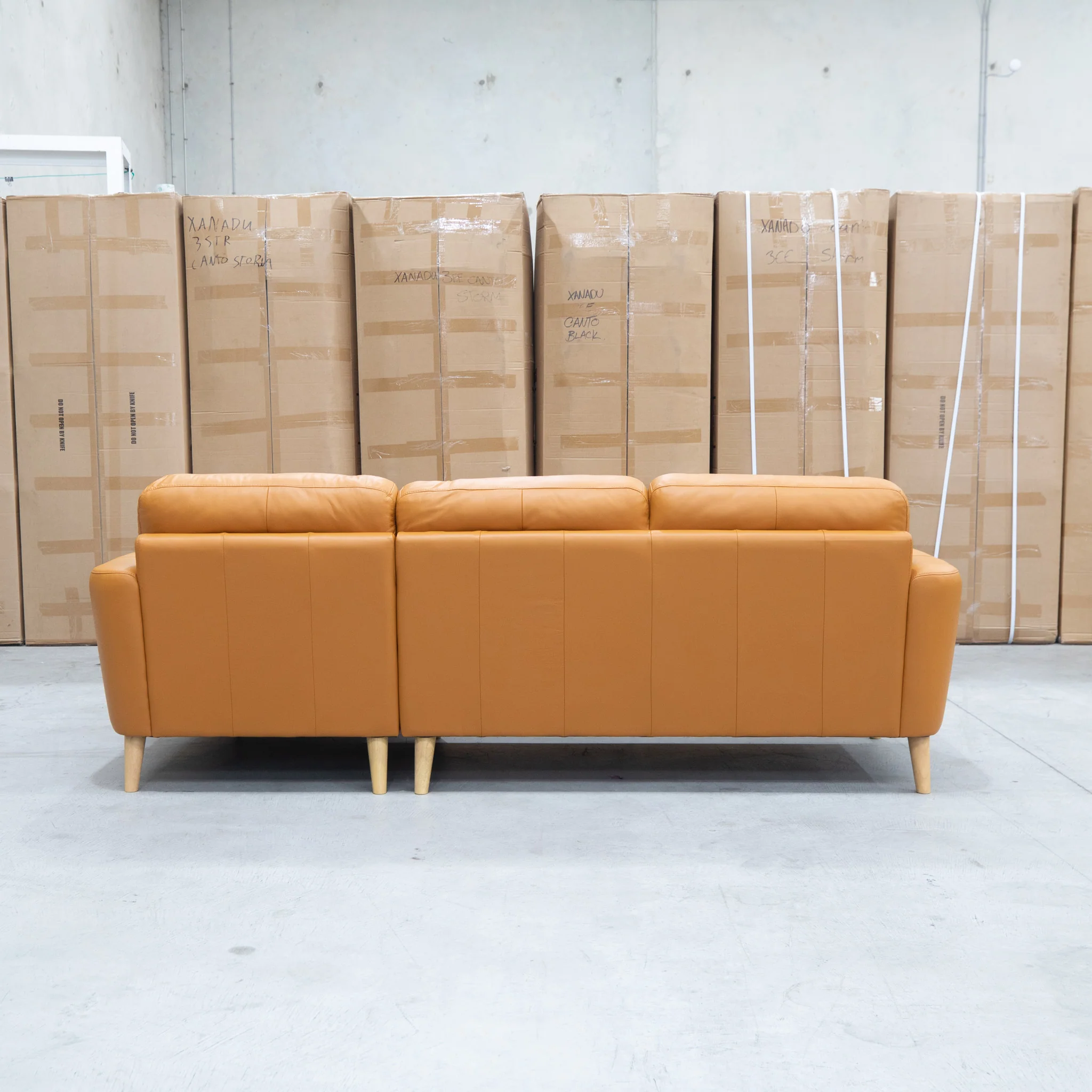 Nevada Three Seat RHF Leather Chaise Lounge - Orange - Image 4