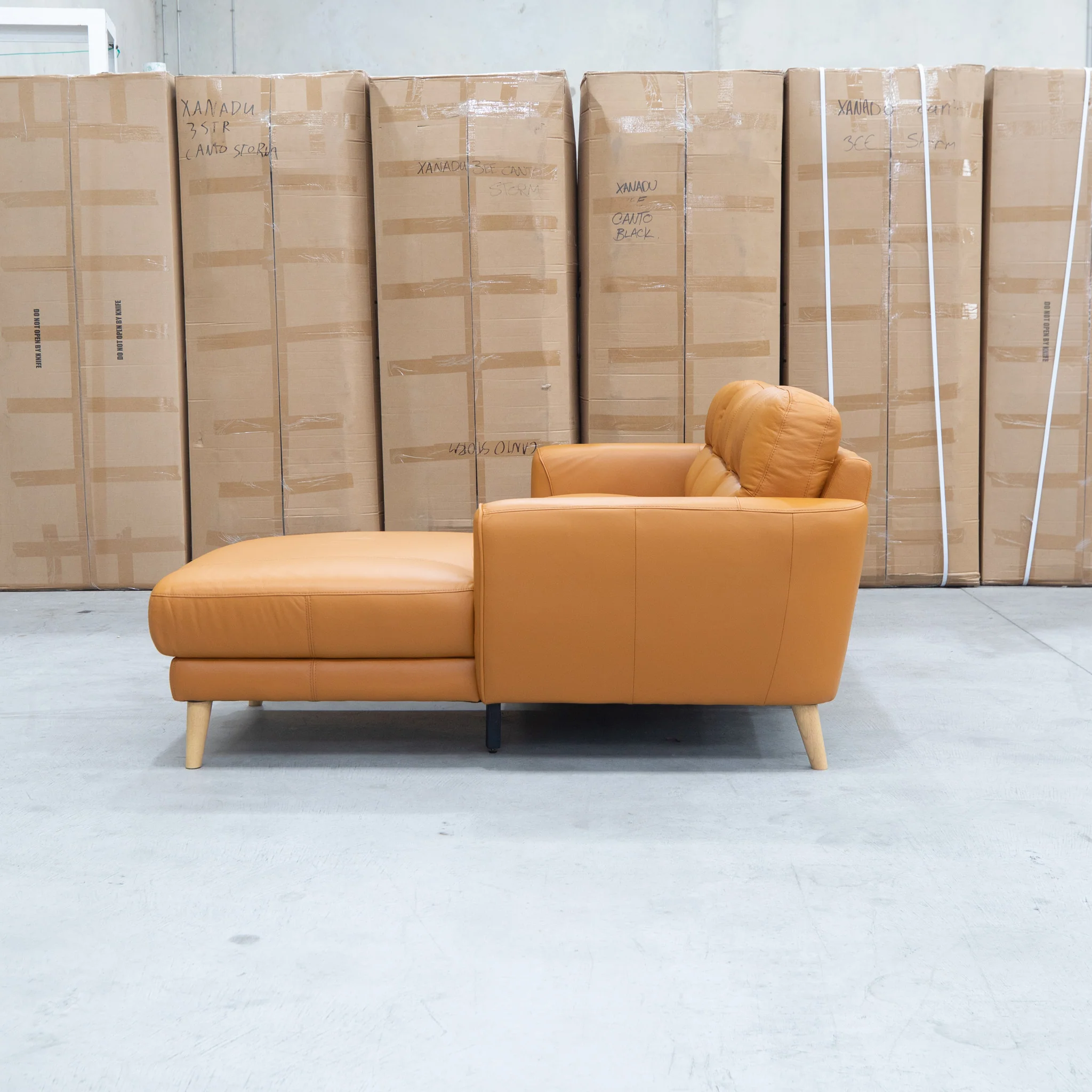 Nevada Three Seat RHF Leather Chaise Lounge - Orange - Image 5
