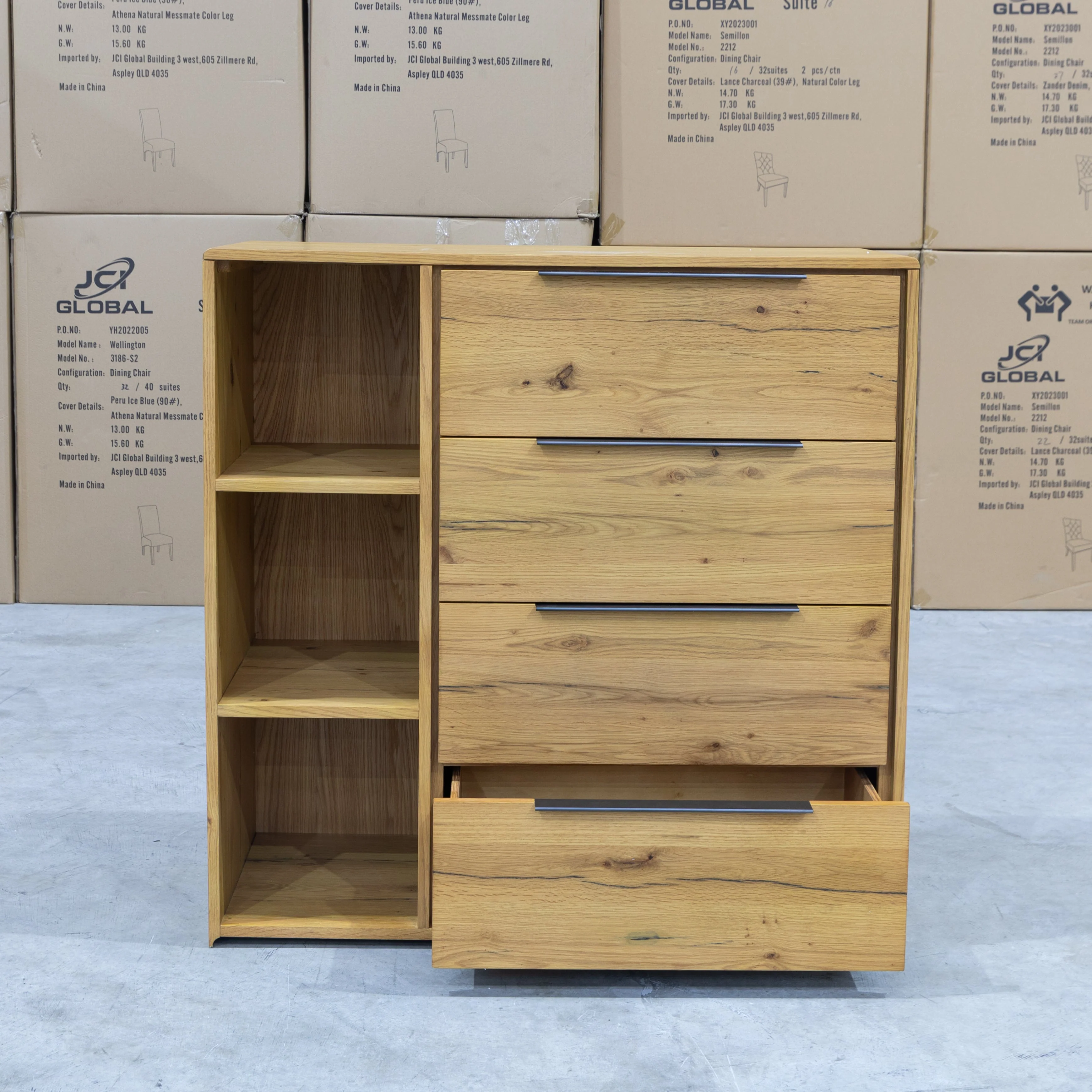 Newfarm Distressed Oak Four Drawer Hardwood Tallboy - Image 3