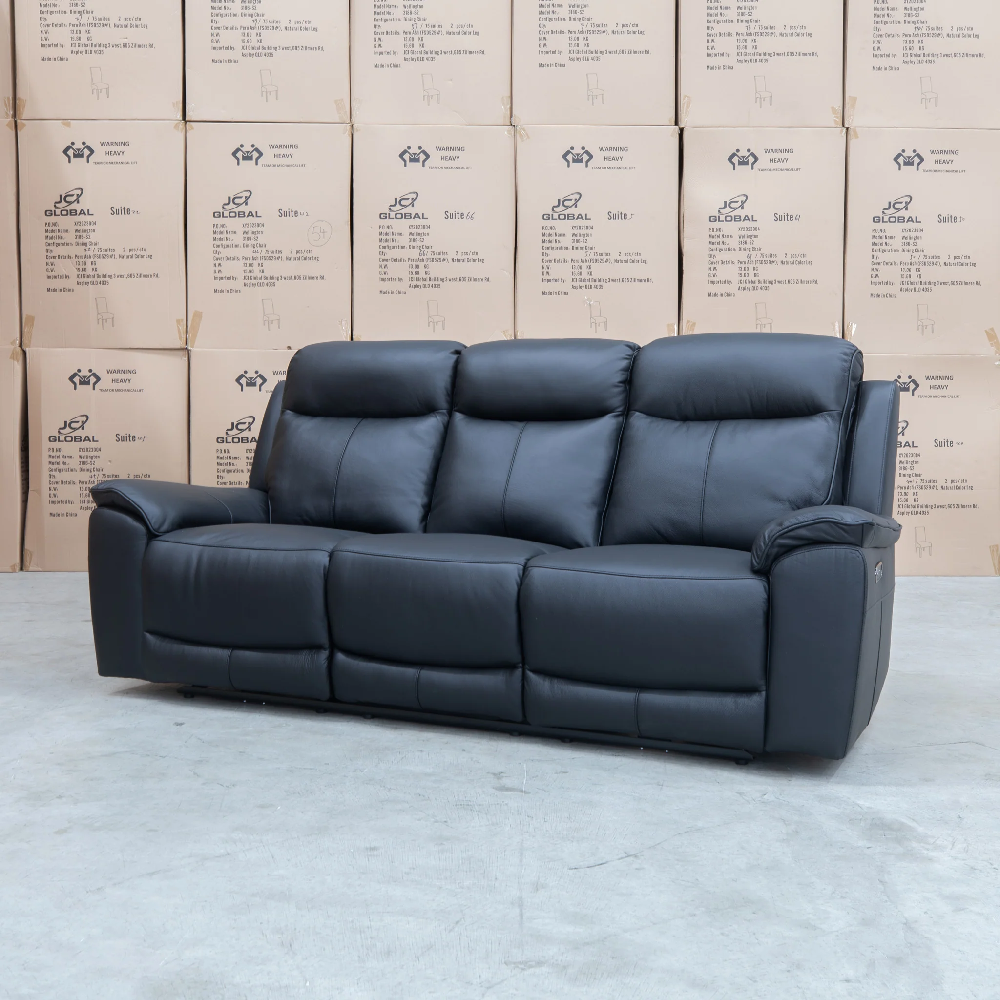 Panama Three Seater Triple Motor Electric Recliner Lounge - Black Leather - Image 5