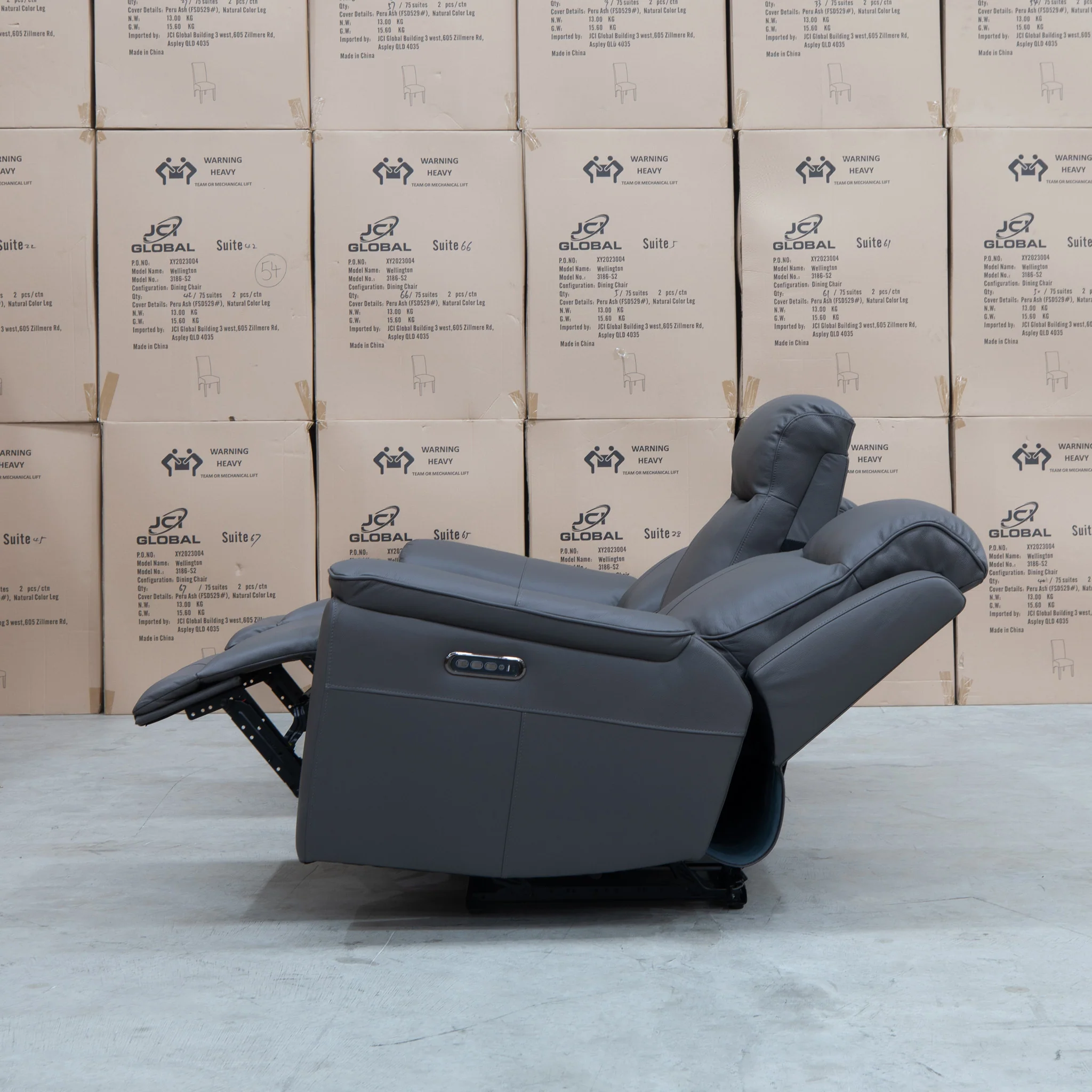 Panama Three Seater Triple Motor Electric Recliner Lounge - Storm Leather - Image 11