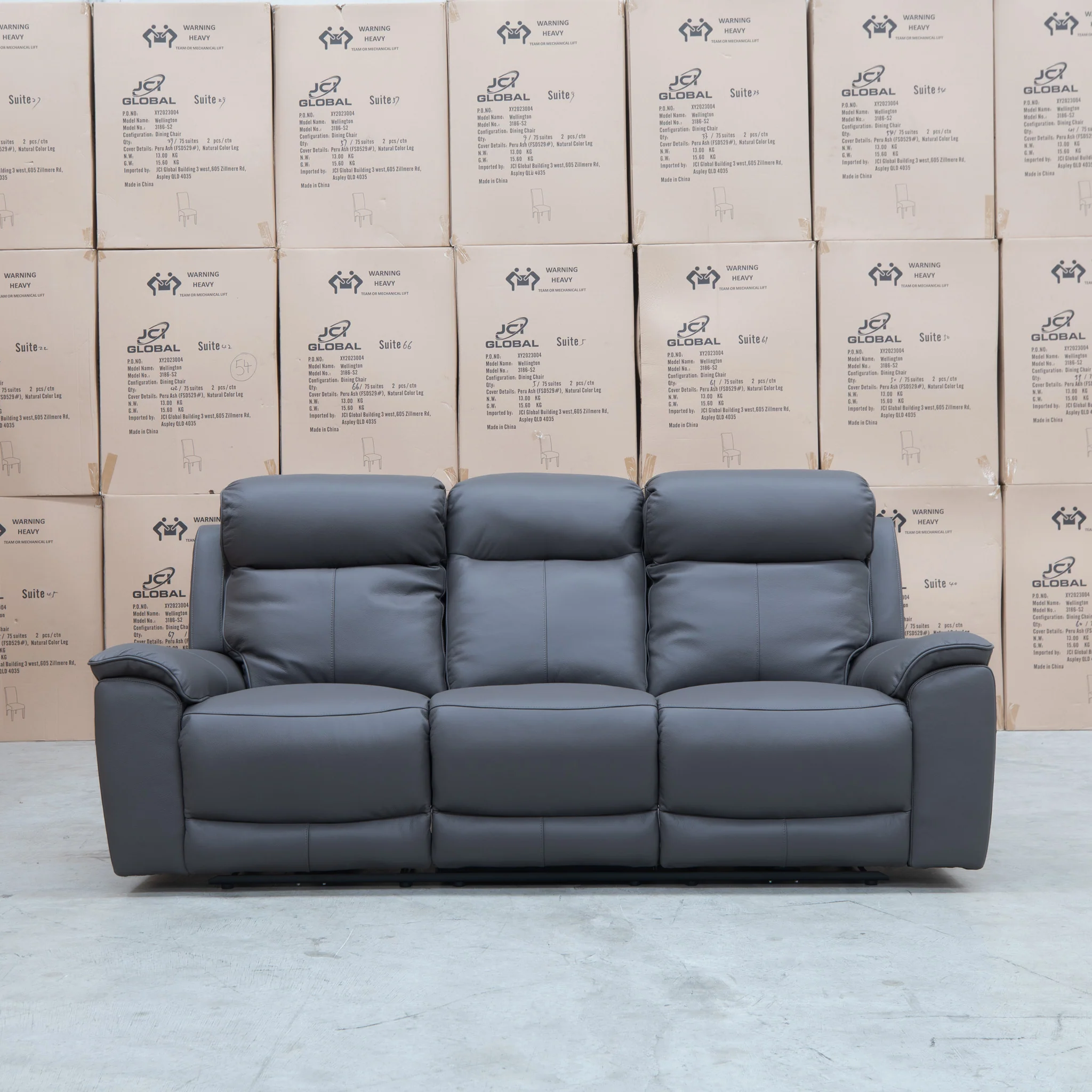 Panama Three Seater Triple Motor Electric Recliner Lounge - Storm Leather - Image 5