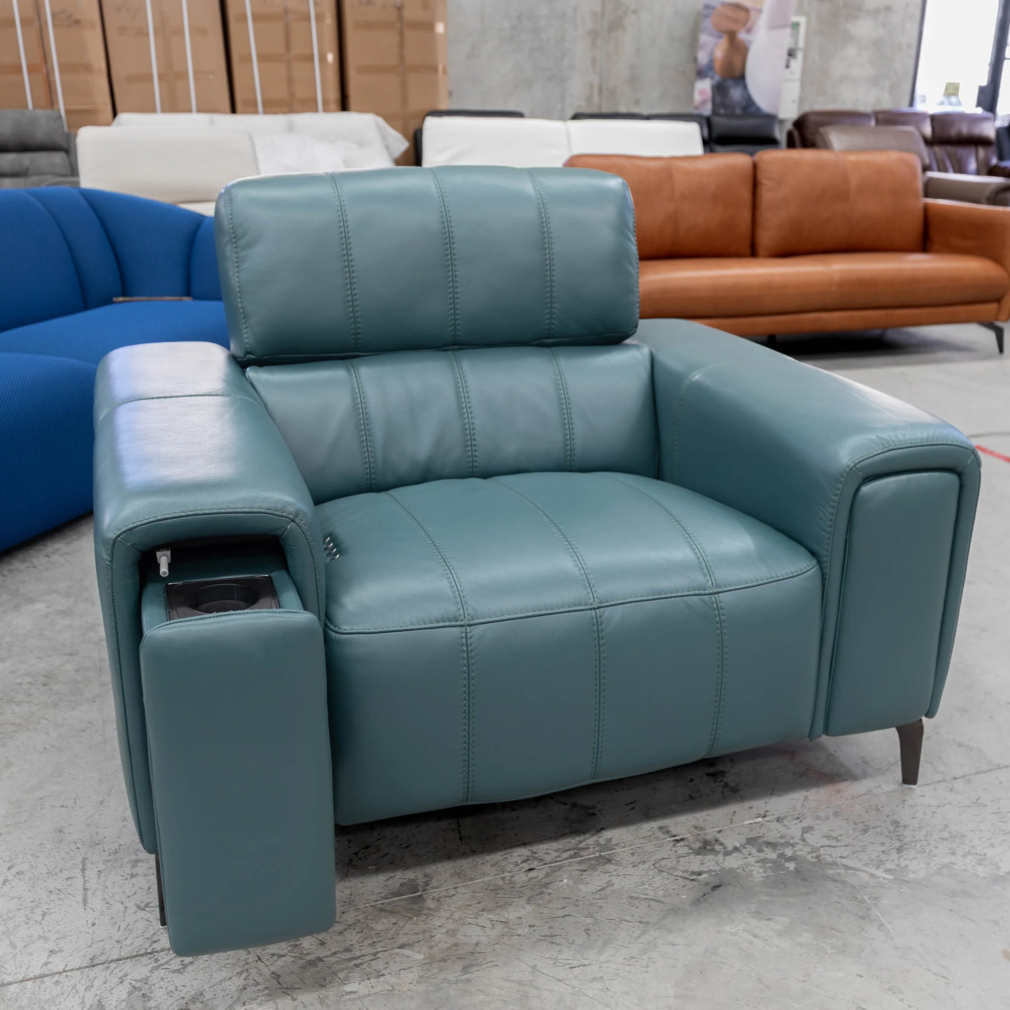 RSHU-13250-PR Single dual motor leather theatre recliner - Green - Floor Stock - Image 6