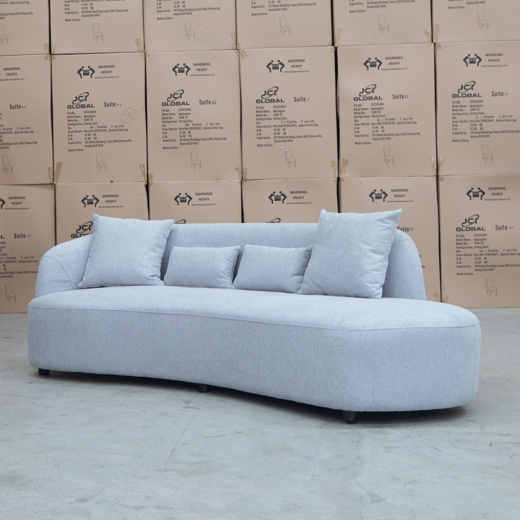 Santorini Curved Chaise Sofa - Lance Silver - Image 5