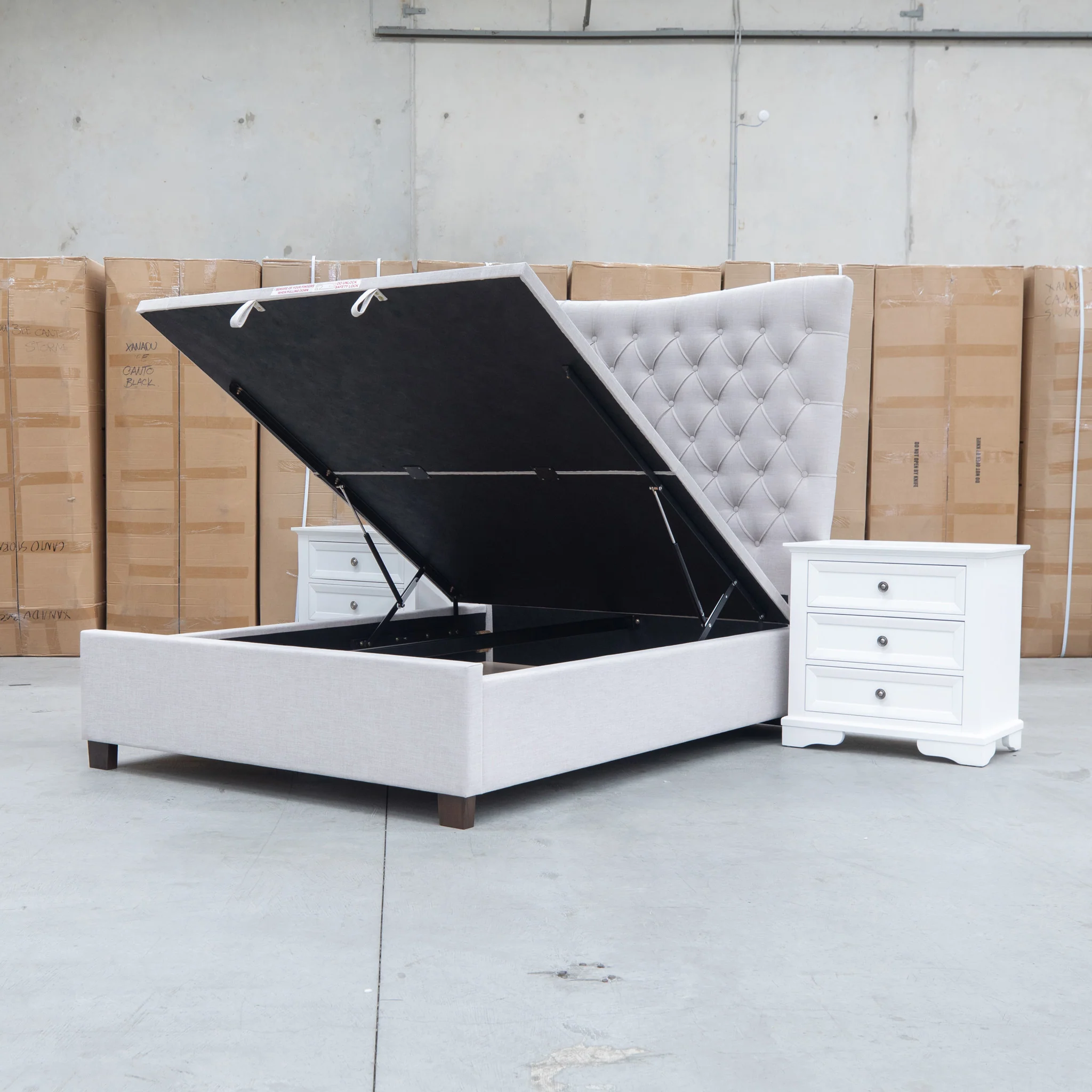 Sloane King Fabric Gas Lift Bed - Oat - Image 13
